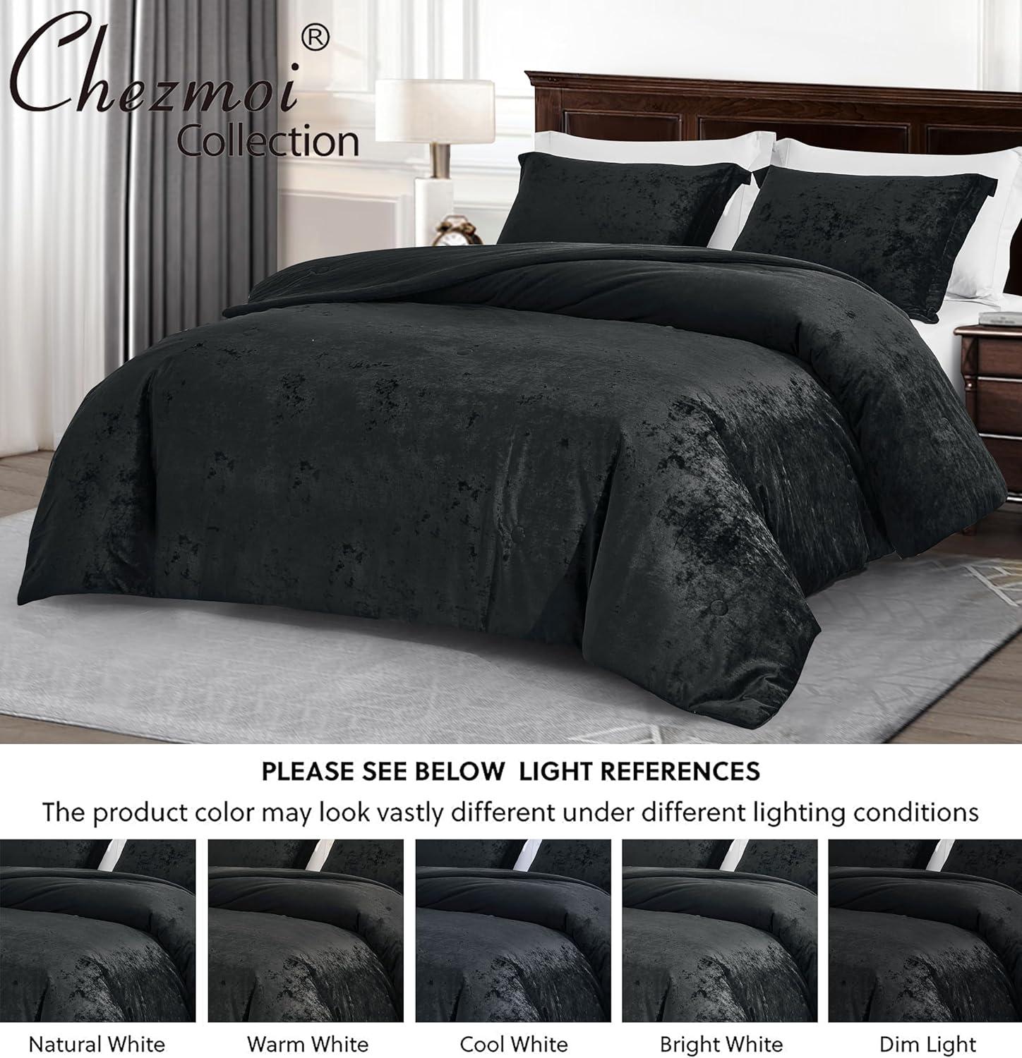 Chezmoi Collection Lux 3-Piece Pewter Gray Shimmer Velvet Bedding Set Full Size Lush Plush Velvet Comforter Set With Soft Brushed Microfiber Reverse