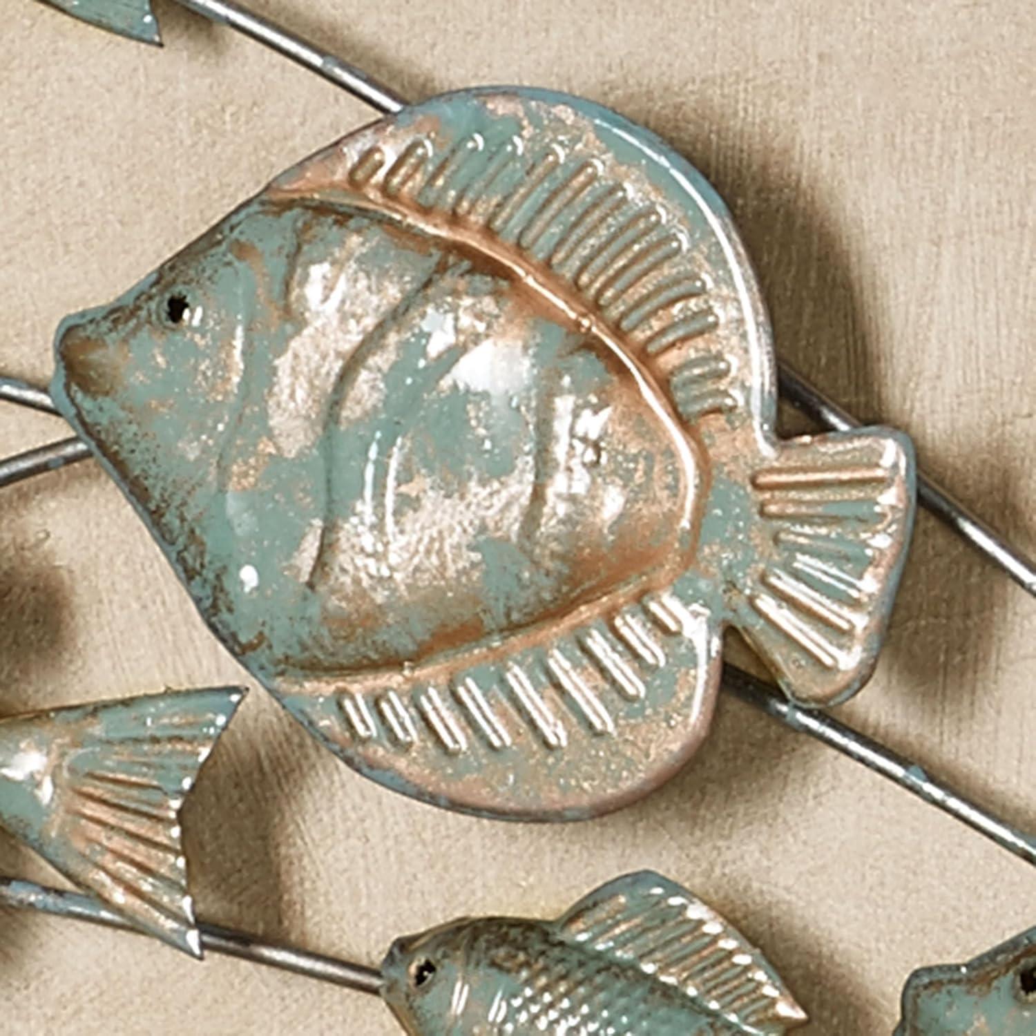 School of Fish Coastal Sea Aqua Metal Wall Art Sculpture 42x15