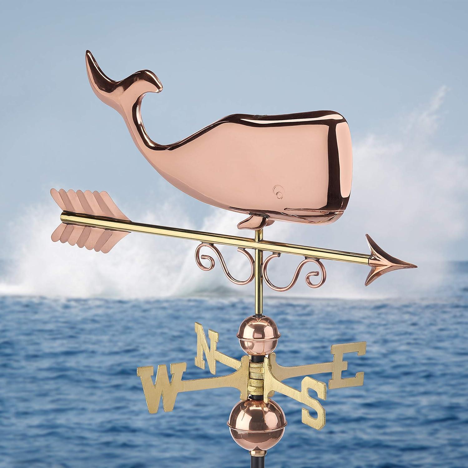 Save the Whales Pure Copper Weathervane- Good Directions: Outdoor Decorative Sculpture, 40" Max Height