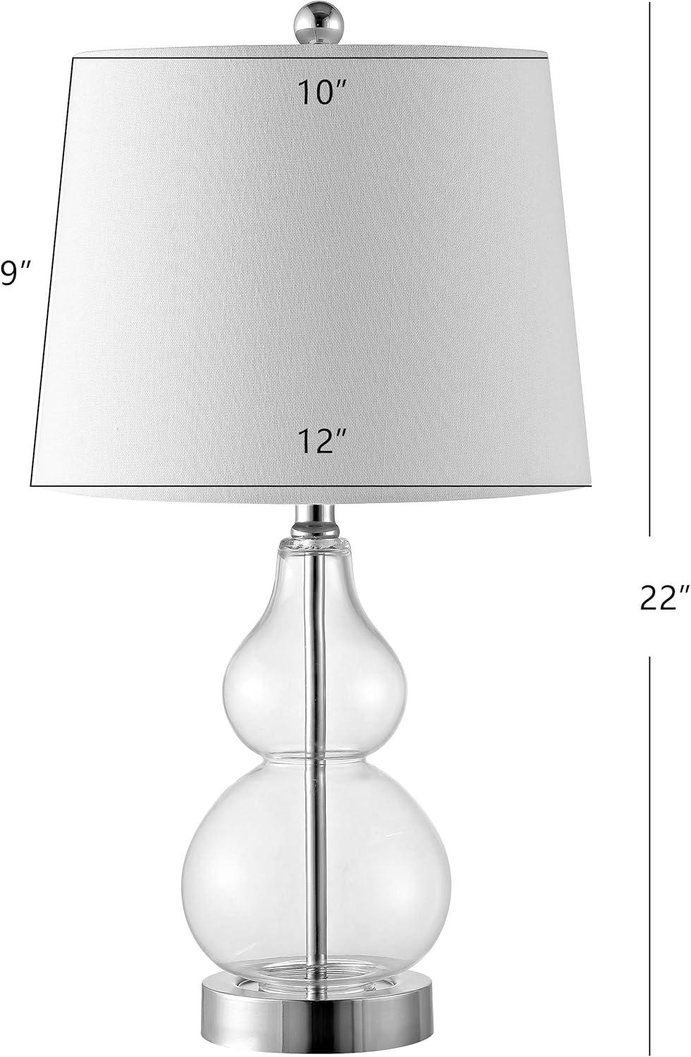 22" Clear and Chrome Glass Table Lamp Set with White Shade