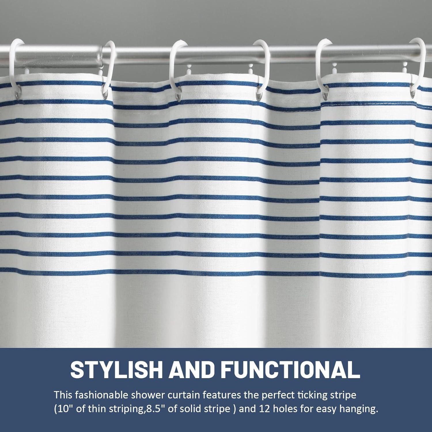 bufftieo Navy Blue and White Shower Curtain for Bathroom Boho Striped Fabric Modern Farmhouse Tassel Shower Curtain Sets - 72" x 72"