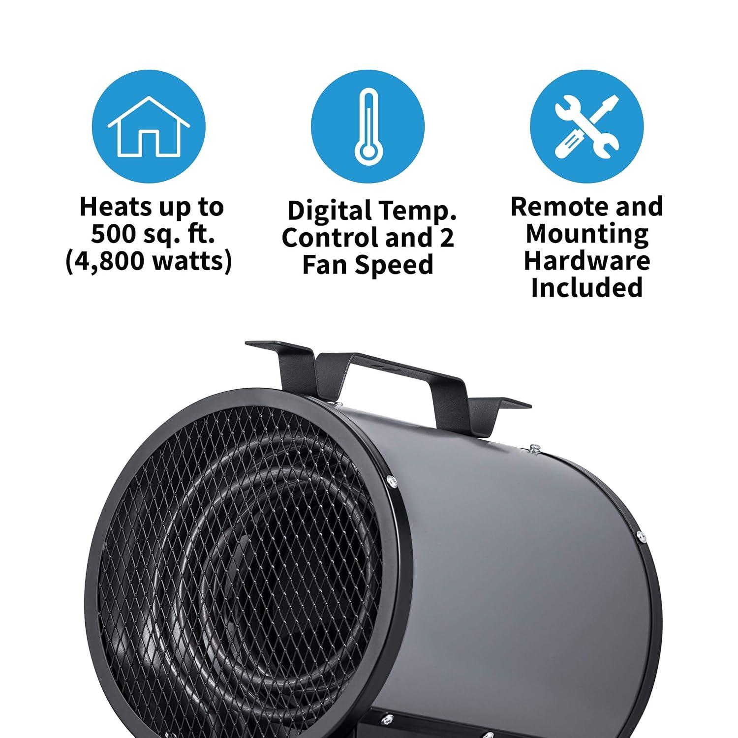 Newair Newair Freestanding or Ceiling/Wall Mounted 4800W Electric Garage Heater 240v, 500 sq. ft. with Remote Control