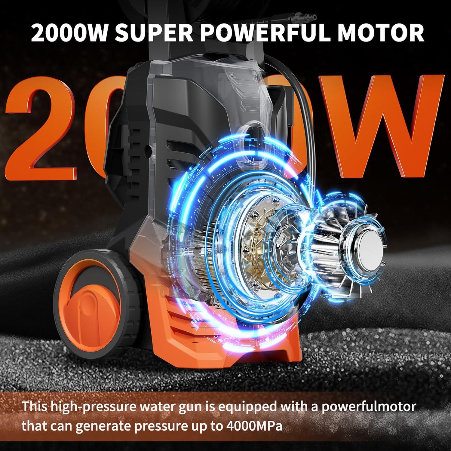 2200W 2.0 GPM Electric Pressure Washer with 5 Nozzles Orange