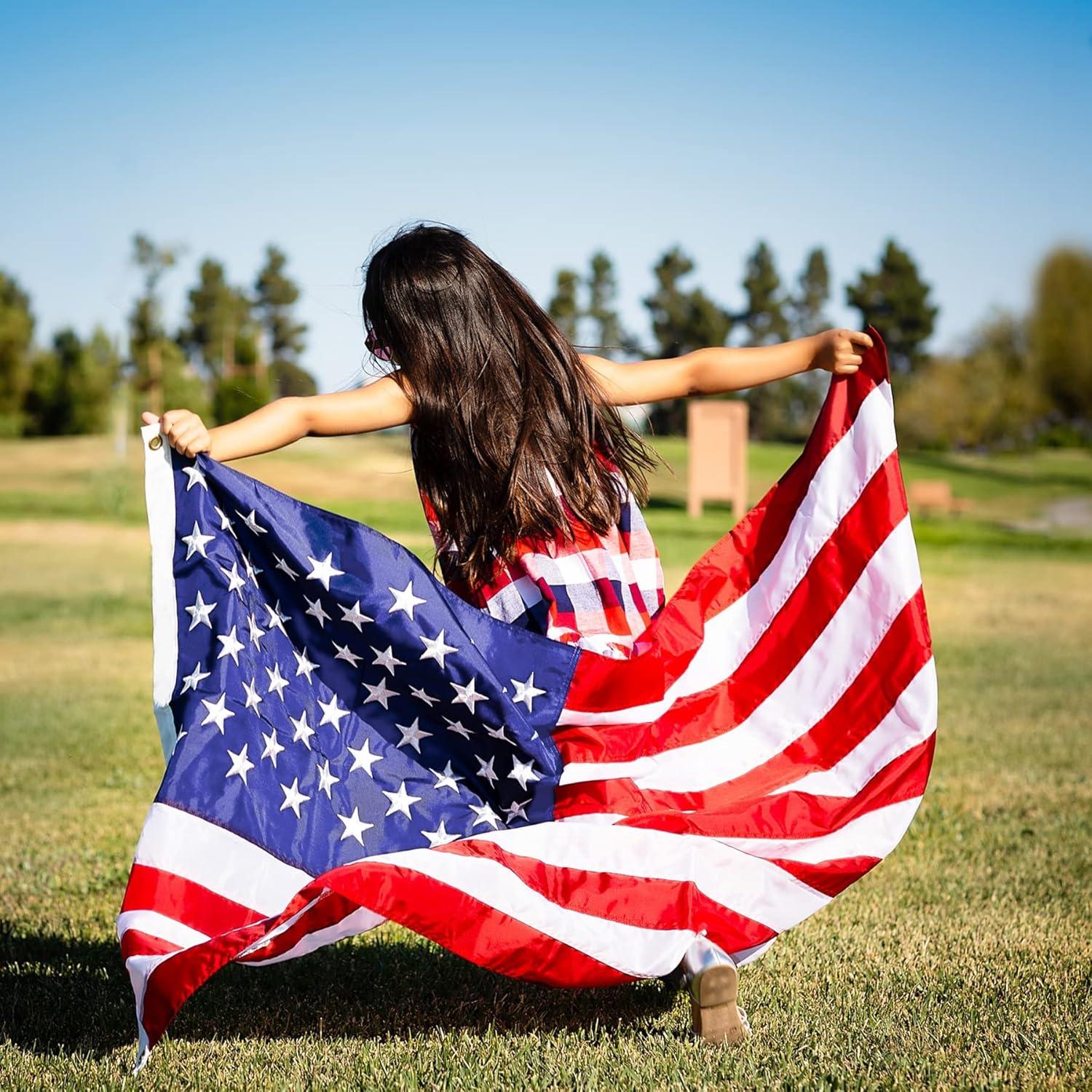 American US Flag 3x5, 2 Pack Vibrant Color & Fade Resistant US Flags for Outside 3x5 ft Flags Double Stitched Long Lasting Polyester with Durable Brass Grommets USA Flag