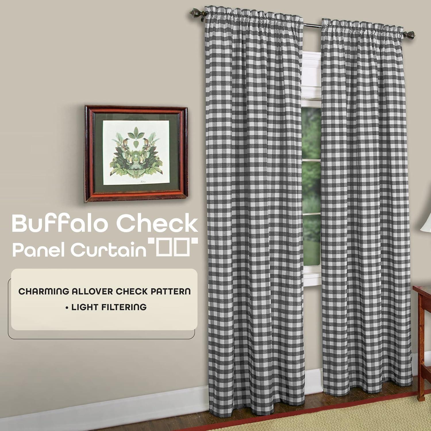 Achim Buffalo Check Window Curtain Panel, 42 x 63, Black