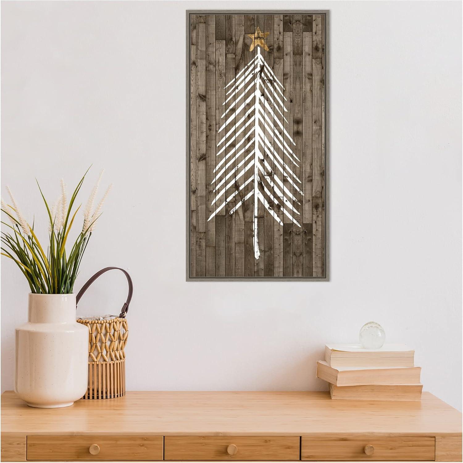 14" x 26" Wooded Whimsy I Tree by Grace Popp Framed Canvas Wall Art - Amanti Art: Chic Holiday Decor, Nature Canvas