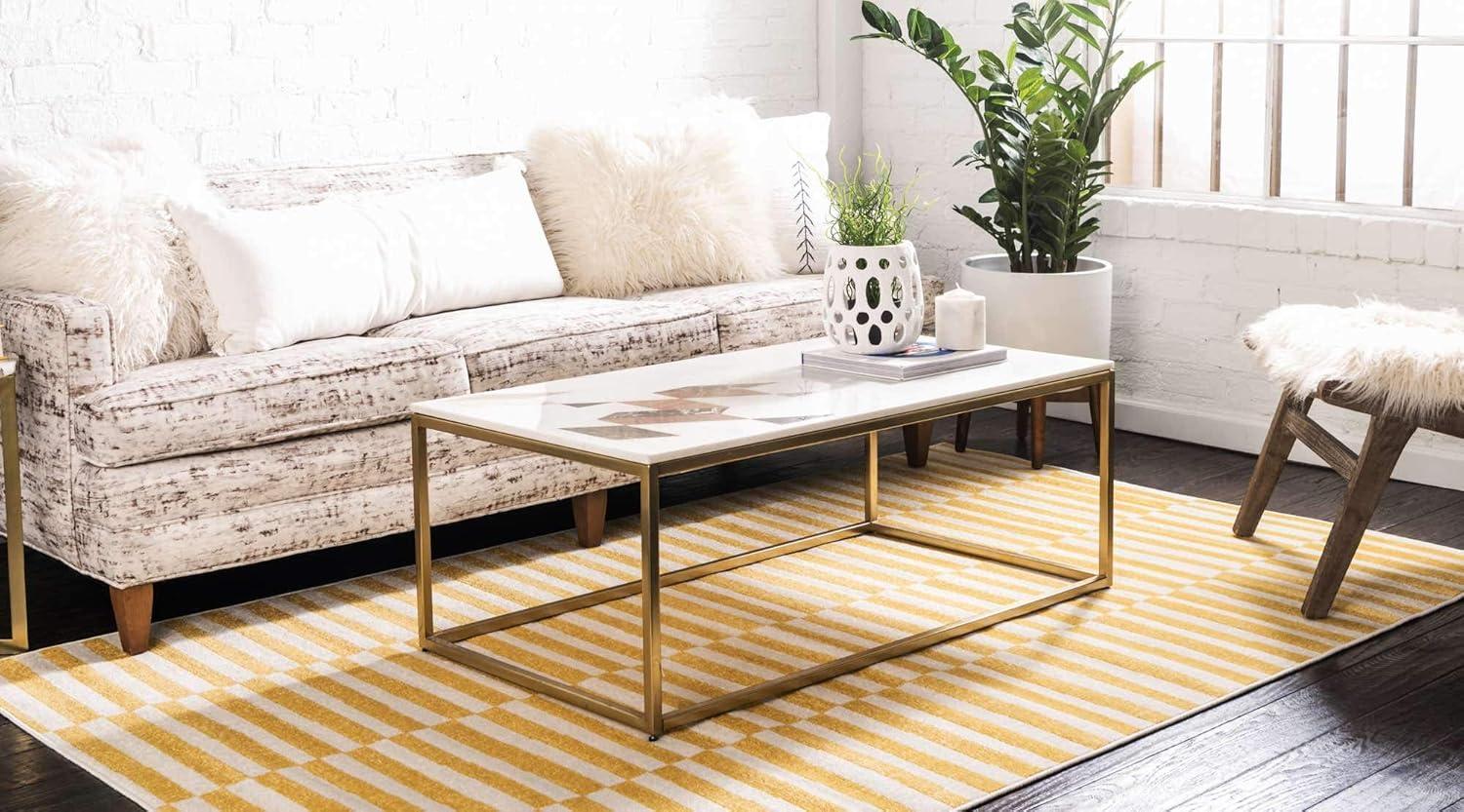 Unique Loom Williamsburg Collection Area Rug - Striped (4' 1" x 6' 1" Rectangle Yellow/Ivory)