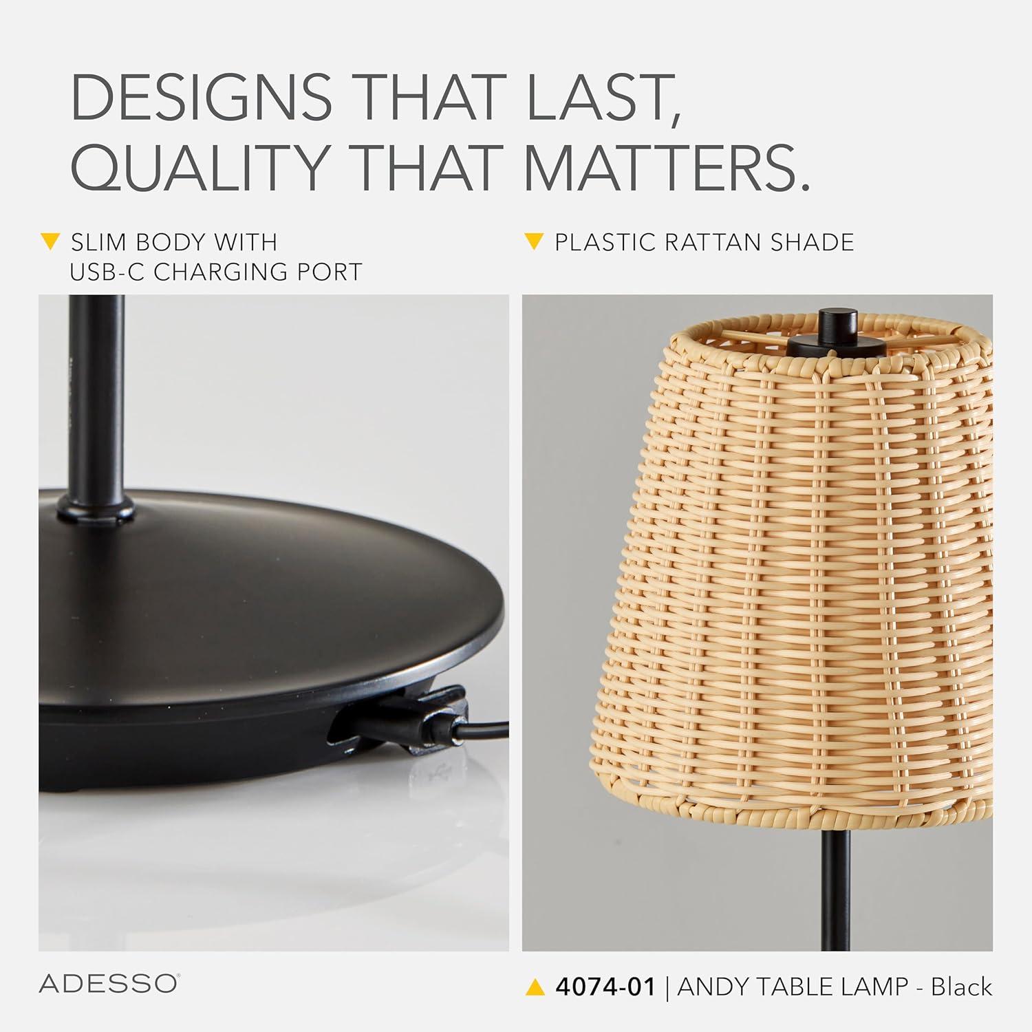 Adesso Benny Cordless Table Lamp (Includes LED Light Bulb) Black: ETL Listed, Touch Sensor, 3-Way Light Settings