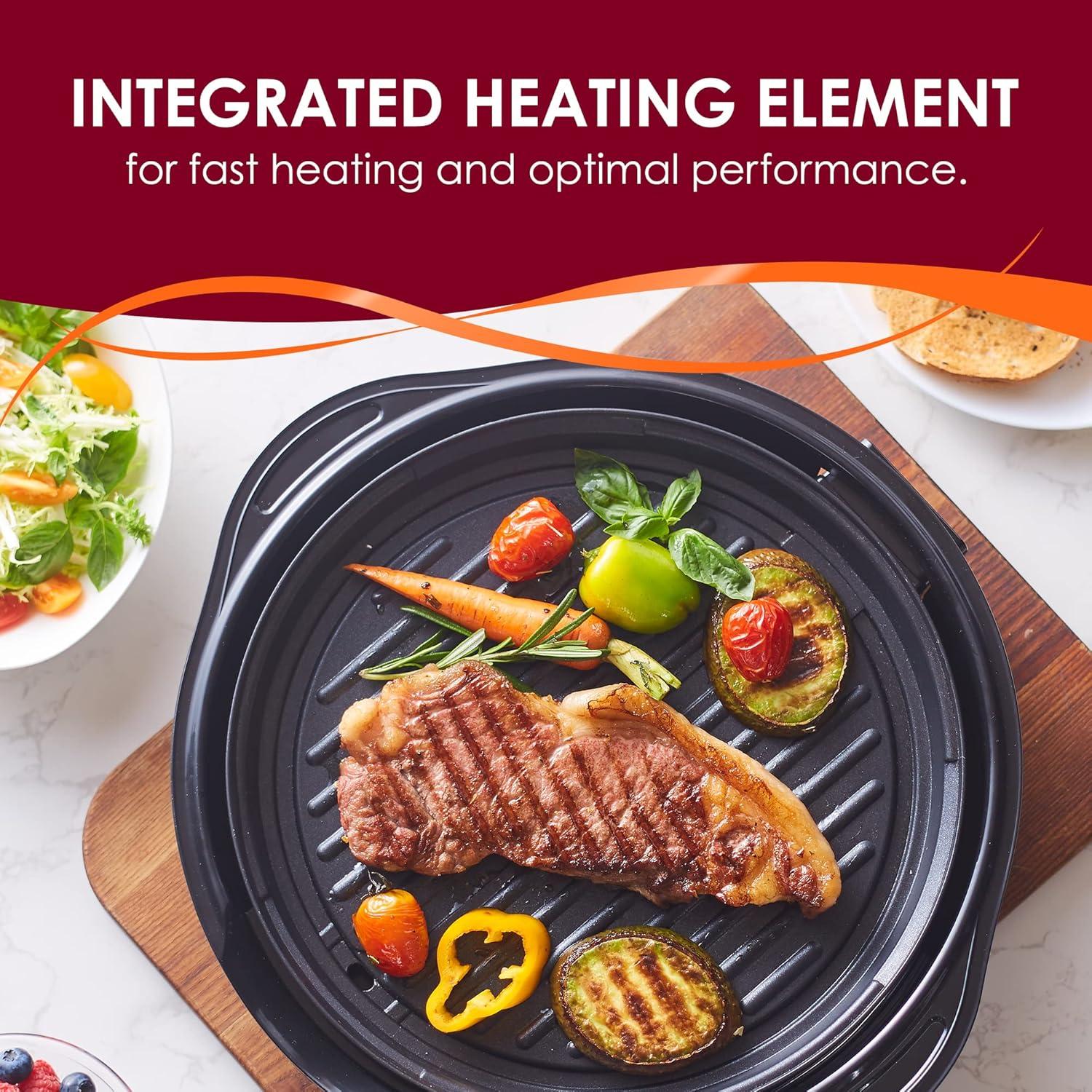 Elite Gourmet 11-inch Electric Indoor Grill with Tempered Glass Lid, Black