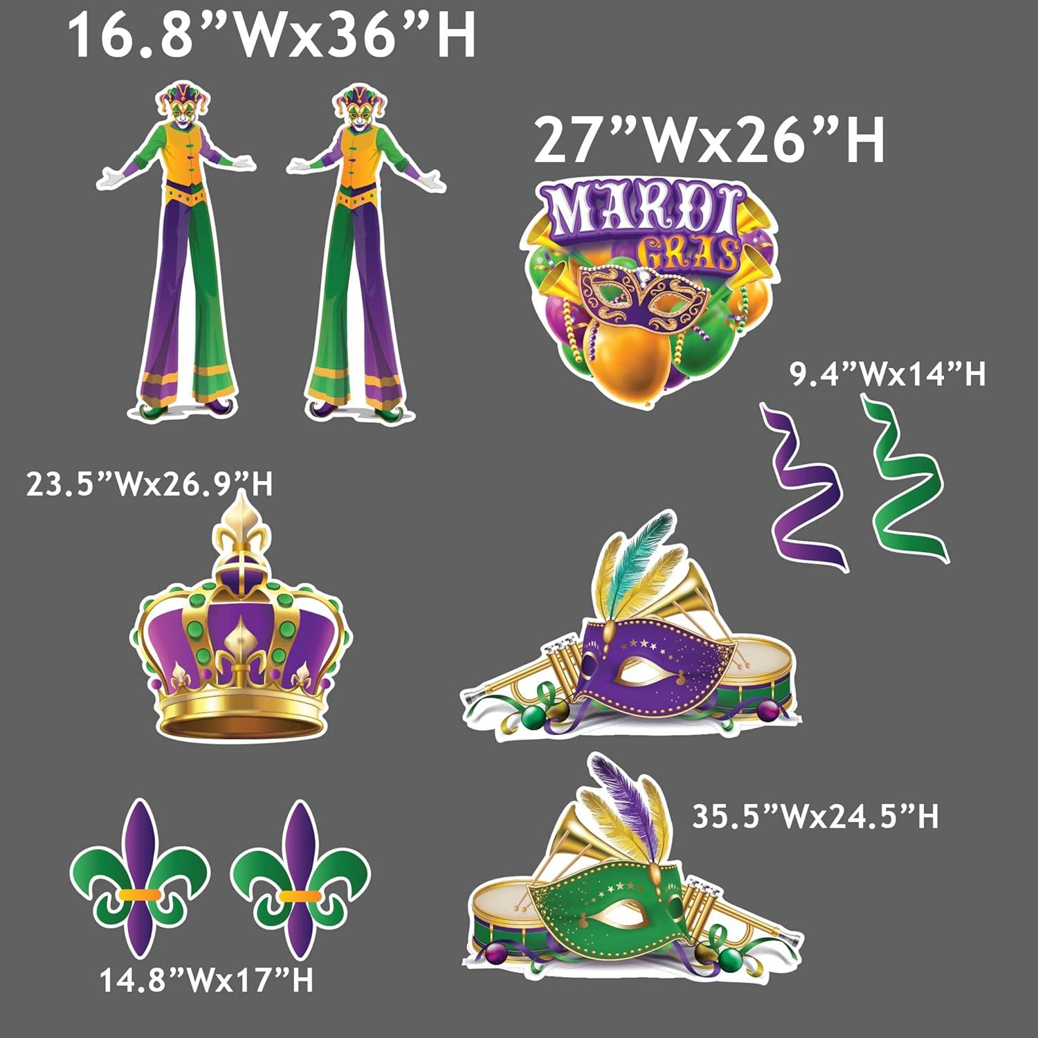 VictoryStore Jumbo Mardi Gras Yard Decoration Set, Masquerade Party Outdoor Decorations, 10 Piece Set, 20053