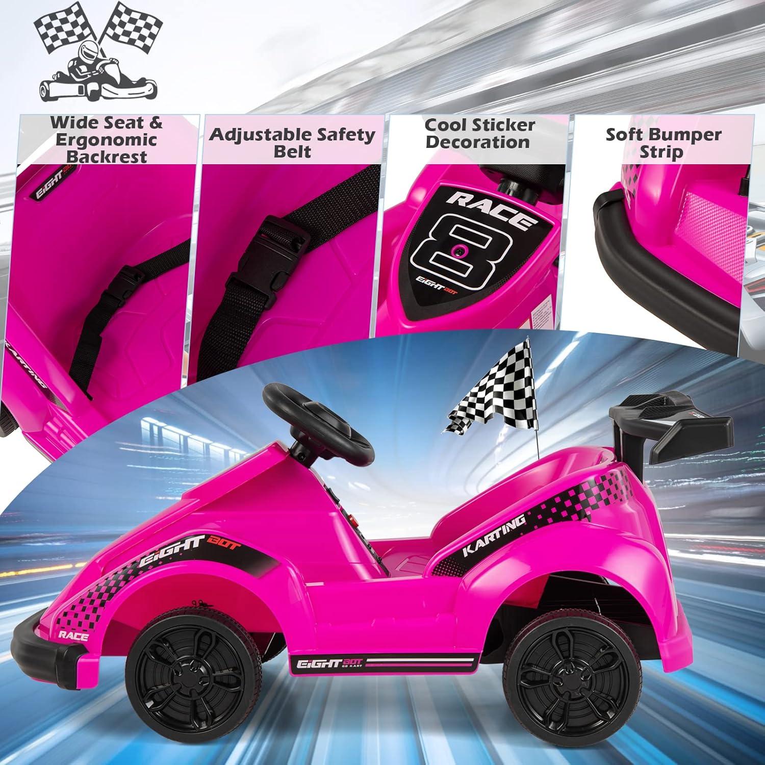 Costway 6V Electric Go Kart for Kids Electric Ride On Car w/ 2.4G Remote Control w/Soft Start Sound and Music Function Pink