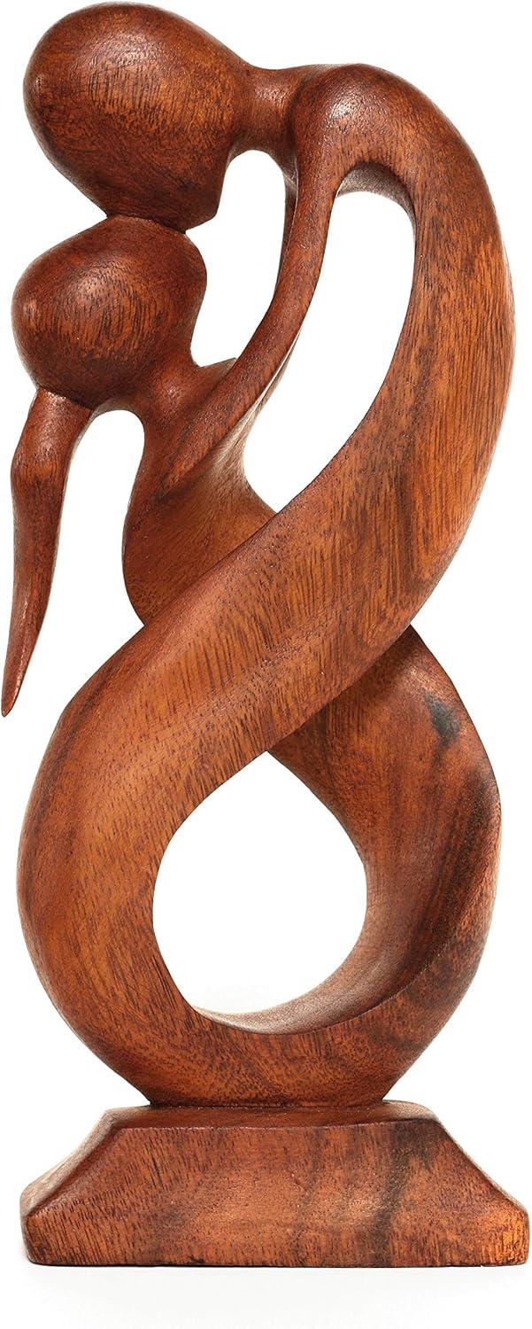 12" Handcrafted Suar Wood Abstract Couple Statue