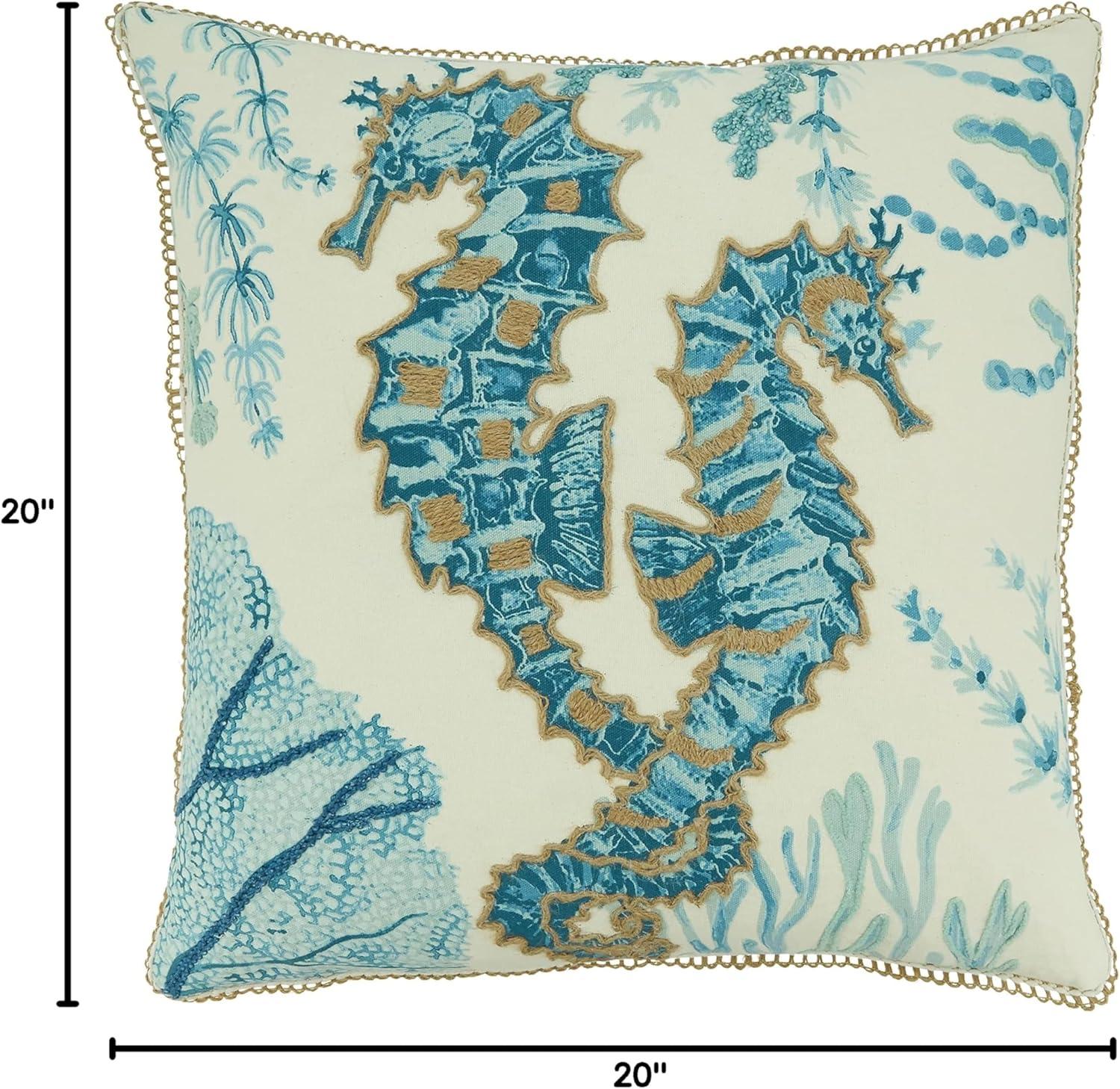 20"x20" Oversize Sea Horse with Poly Filling Square Throw Pillow Aqua Blue - Saro Lifestyle: Indoor Cotton Decorative Cushion, Zippered