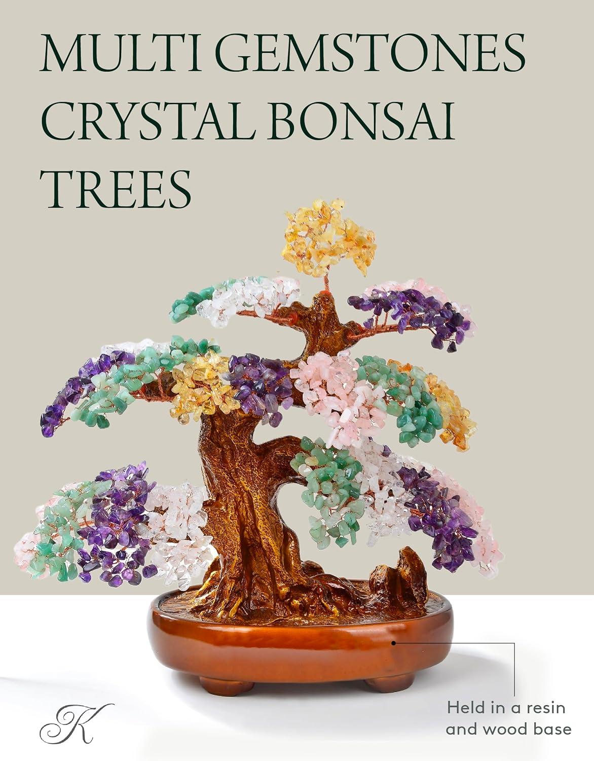 KALIFANO Natural Tree of Life Gemstones (1,251 Count) - Bonsai Feng Shui Chakra Crystal Money Tree for Healing and Luck - 14"