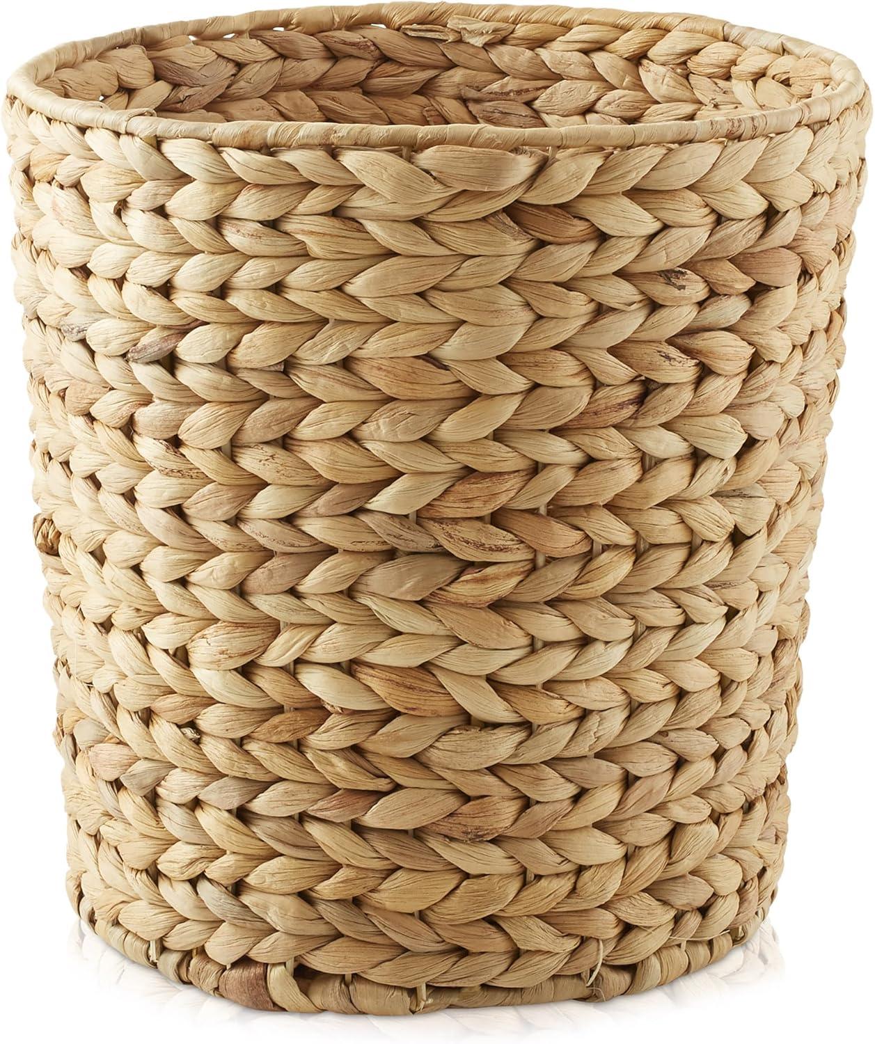 Casafield Water Hyacinth Waste Basket, Woven Trash Can for the Bathroom, Bedroom, Laundry Room, Home Office