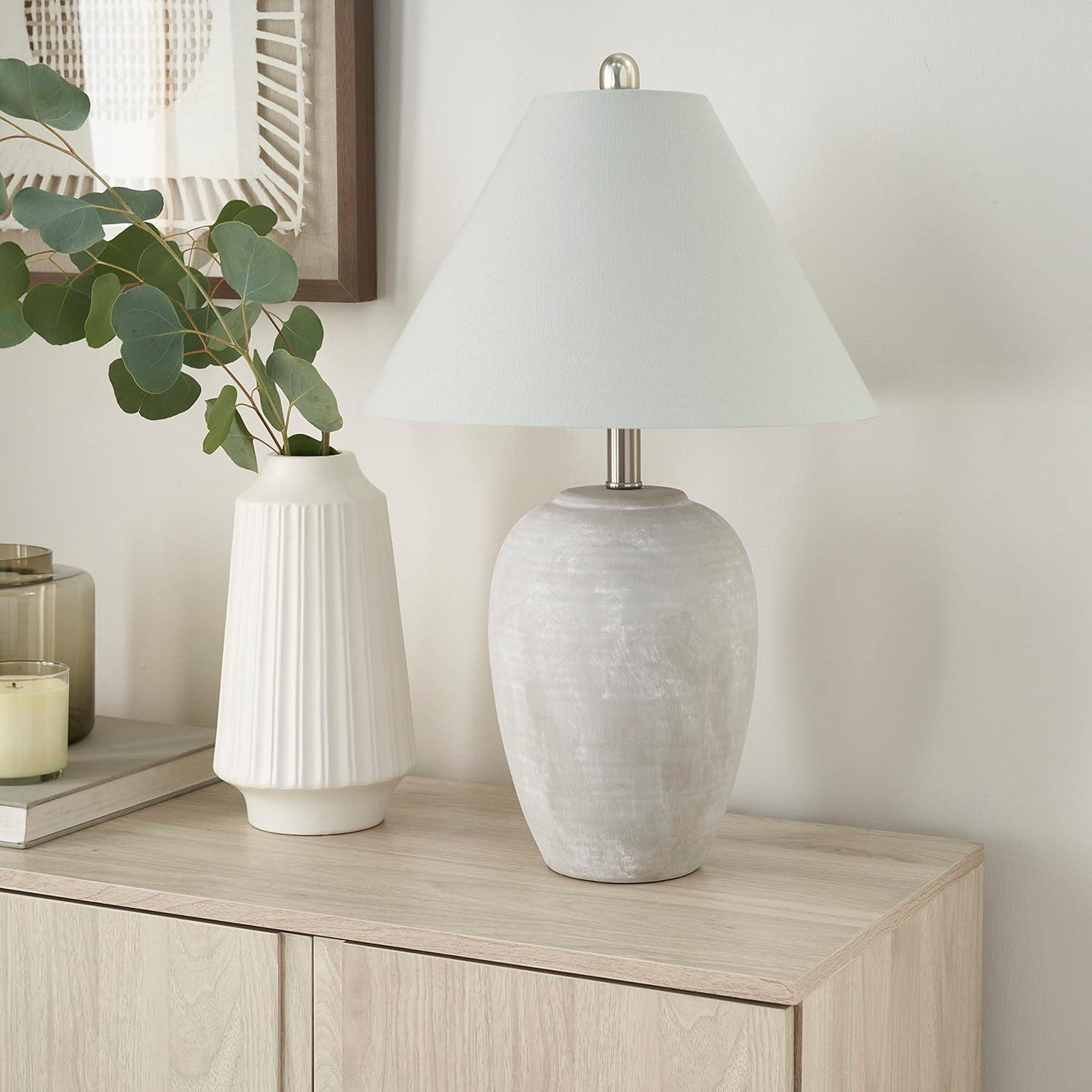 23" Grey Unglazed Ceramic Jar Table Lamp with White Shade