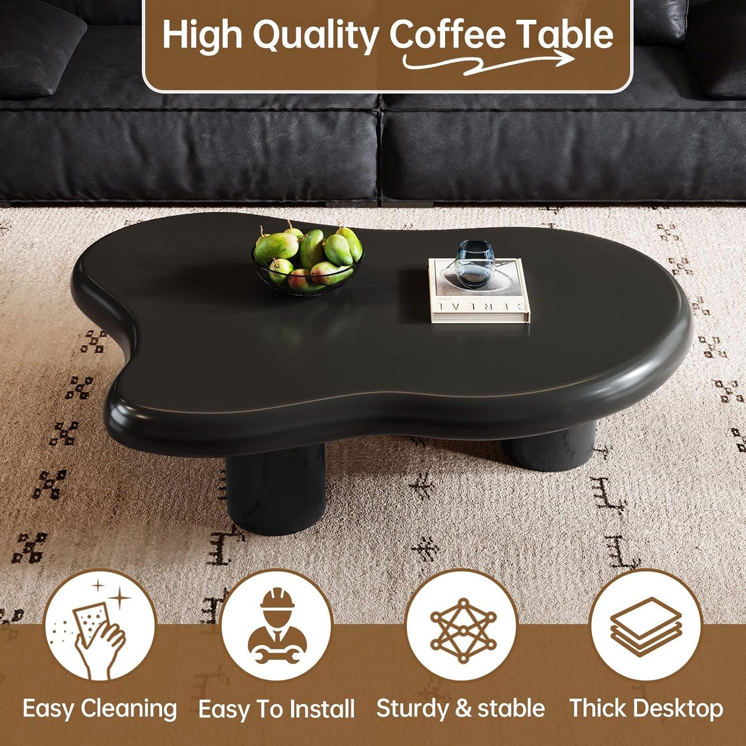 Guyii Cloud Coffee Table, Irregular Coffee Table for Living Room with 3 Legs, White 46.06 Inch