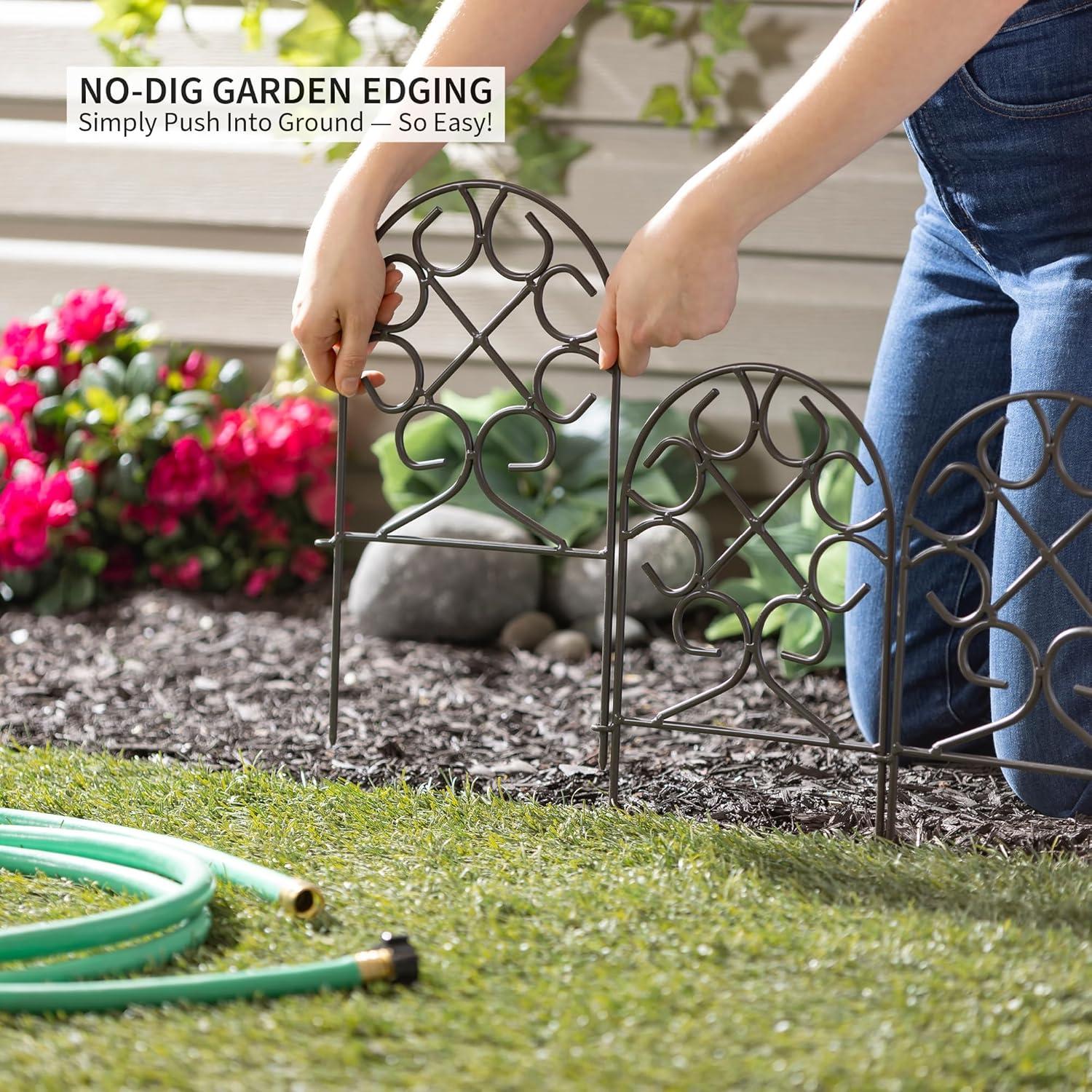Evergreen Enterprises, Inc 18'' H x 120'' W Scrollwork Wrought Iron Edging with Ground Stakes and Gunmetal Finish