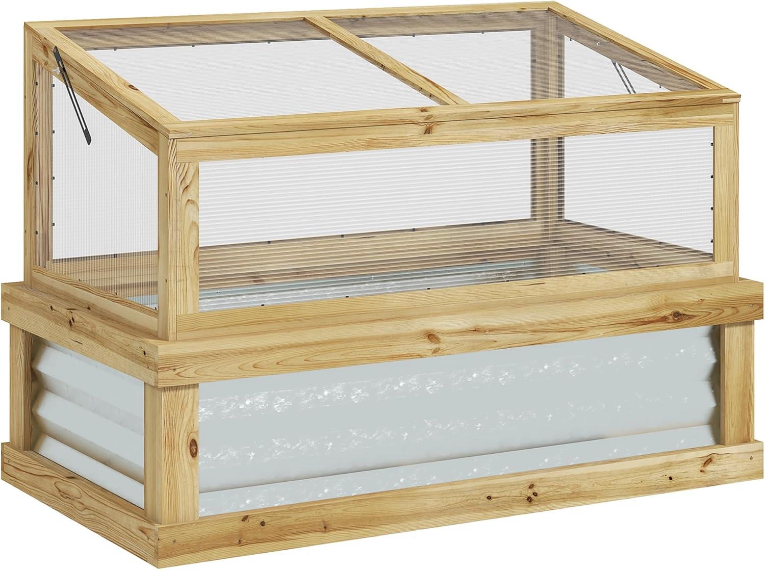 CoSoTower Raised Garden Bed with Polycarbonate Greenhouse, Lean-To Garden Wooden Cold Frame Greenhouse Flower Planter Protection, Lean to Roof, 41" X 22.5" X 28.25", Natural