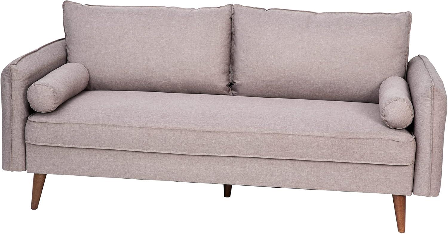 Flash Furniture Evie Mid-Century Modern Sofa with Faux Linen Fabric Upholstery & Solid Wood Legs in Taupe