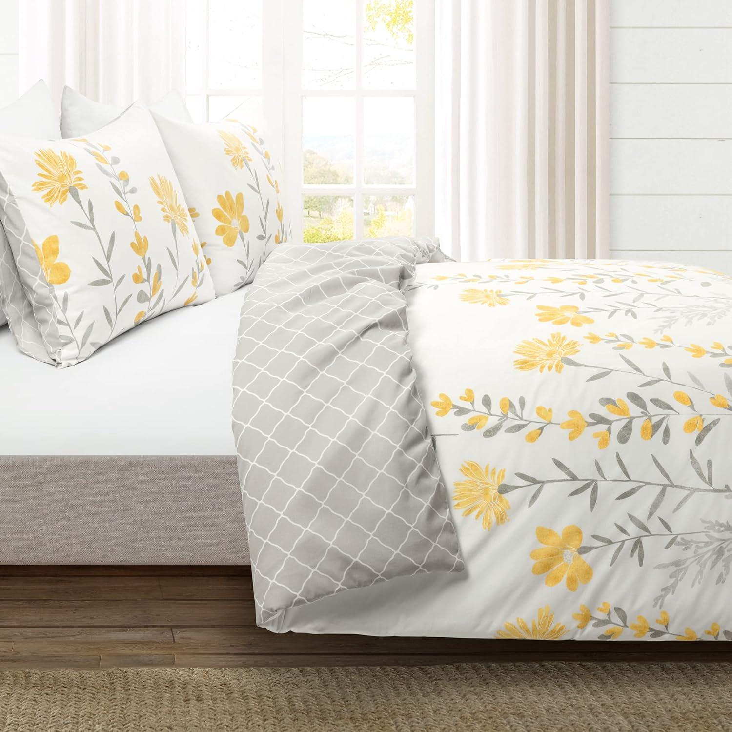 3pc Aprile Cotton Duvet Cover Set Yellow/Gray - Lush Décor