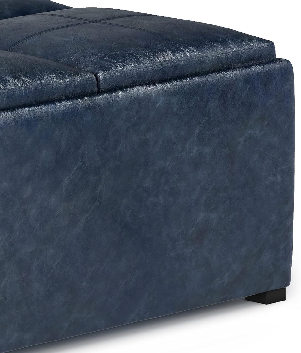 Avalon Denim Blue Square Storage Ottoman with Flip Trays