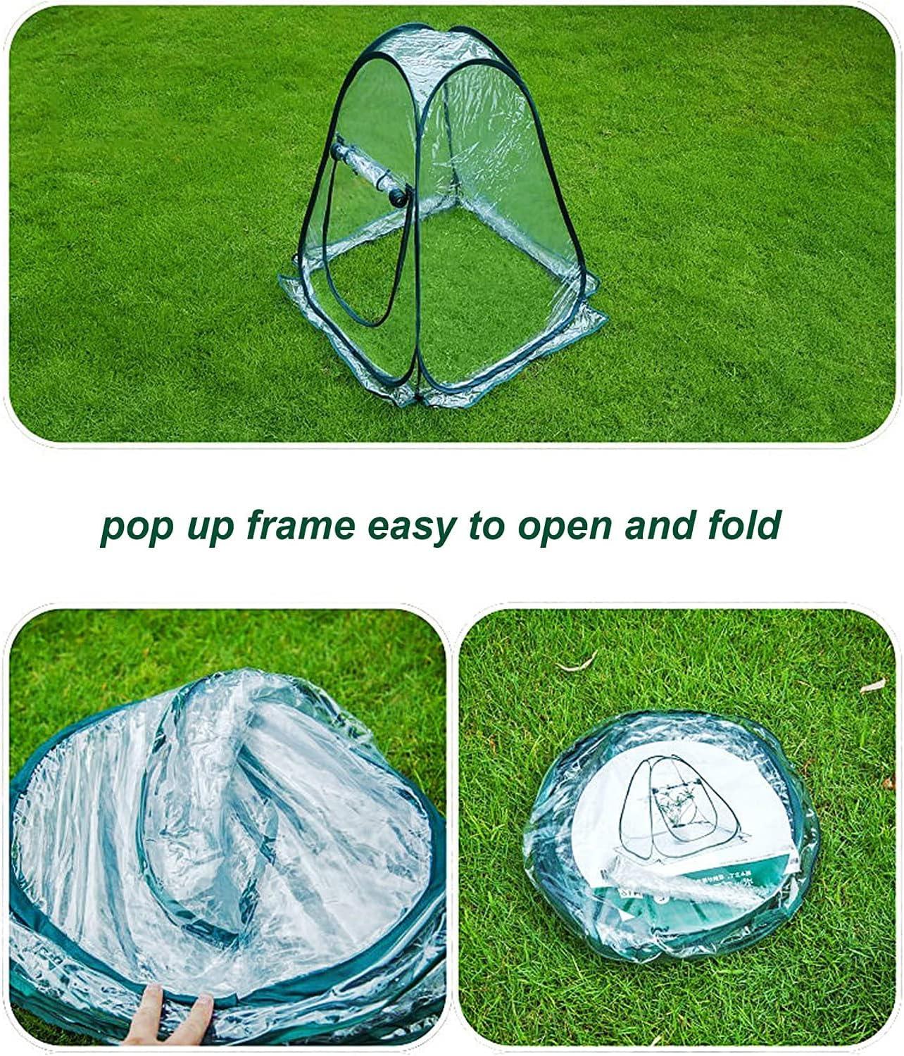 Easy Set-up Mini Greenhouse Pack of 2 Mini Pop up Flower House Backard Garden Plant Cover for Cold Forst Protection PVC Sunshine Room with Stakes and Carrybag (27" L x 27" W x 31" H)