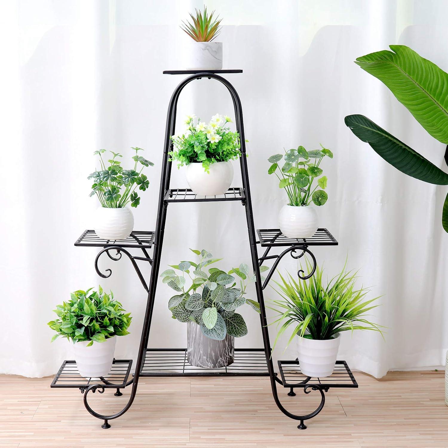 Black Iron 7-Tier Indoor Outdoor Plant Stand