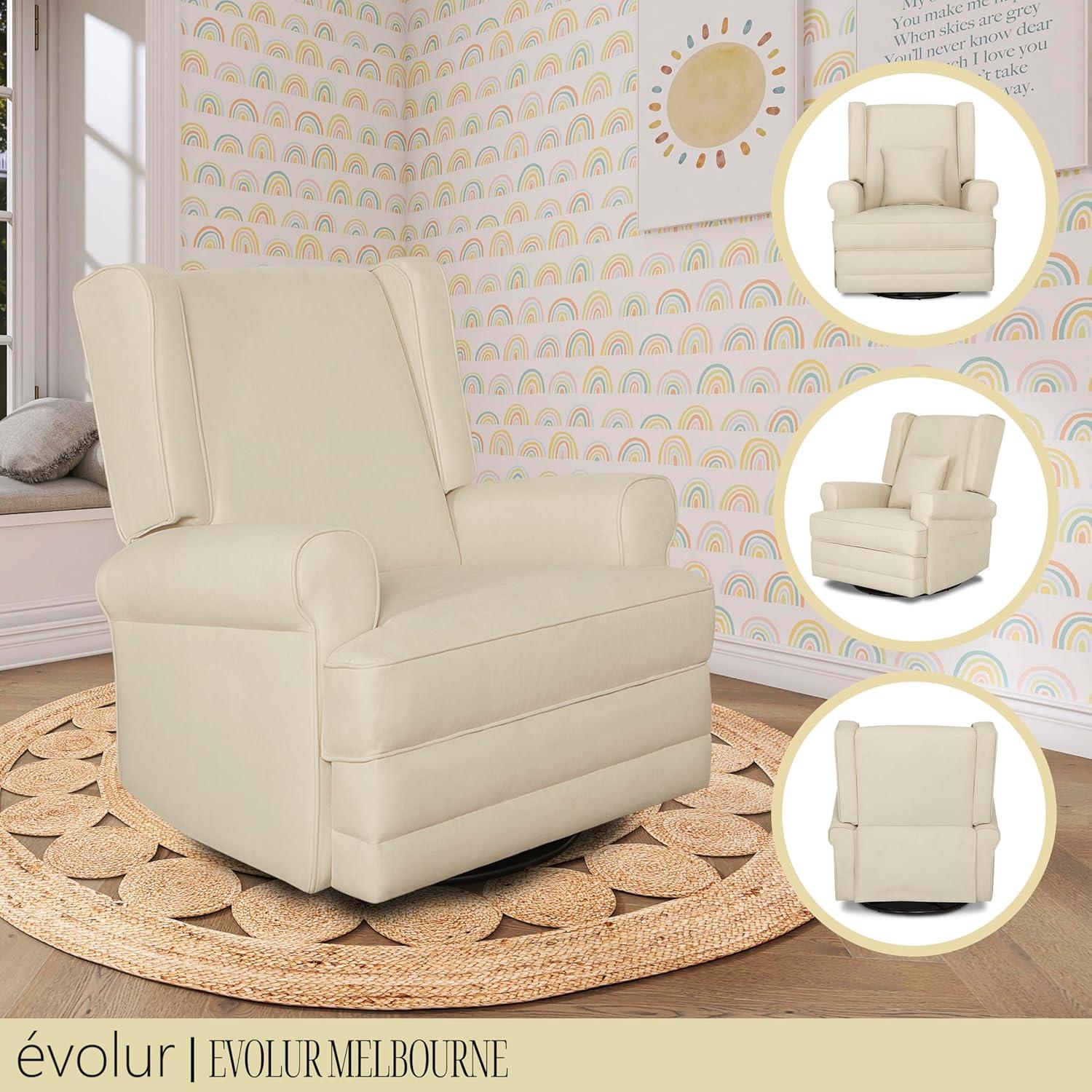 Evolur Melbourne Wing Back Swivel Glider I Nursery Glider I Durable Soft Fabric I Bonus Pillow In Iron