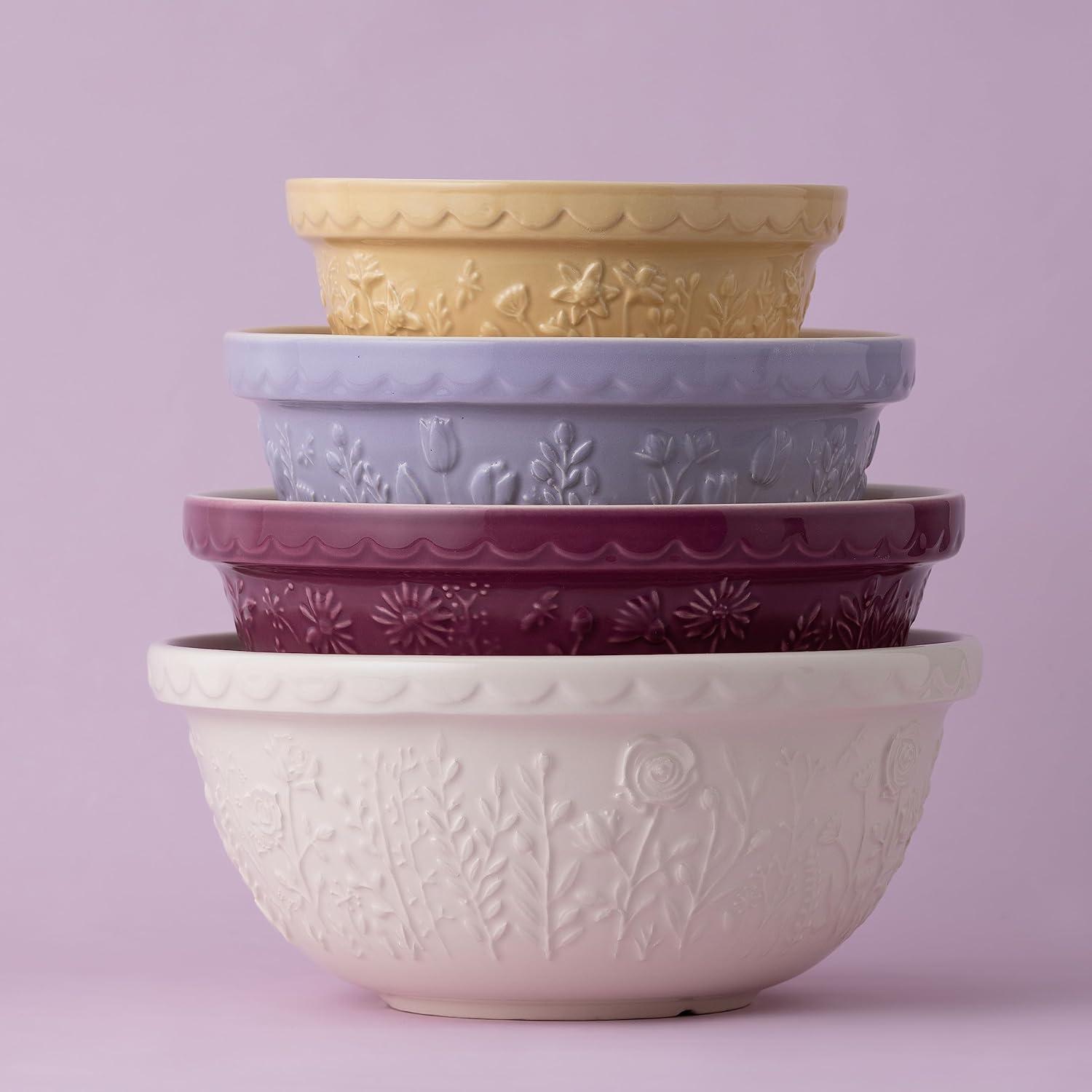 Lavender Ceramic Tulip Embossed Mixing Bowl, 9.75"