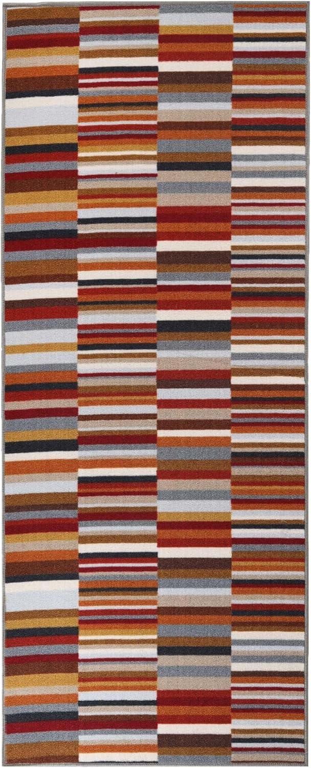 Modern Striped Gray Synthetic 2' x 3' Washable Area Rug