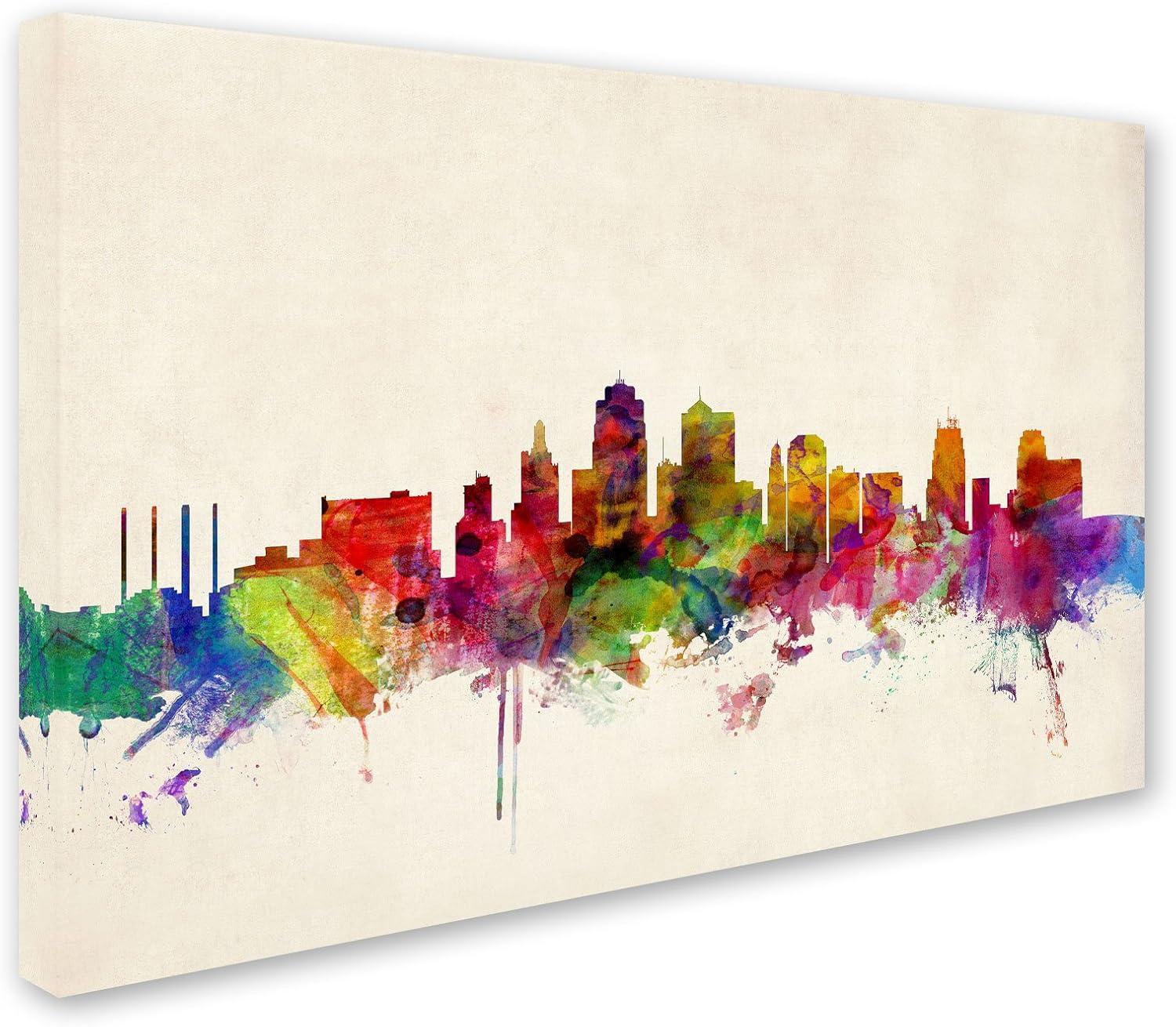 Trademark Fine Art "Kansas City Watercolor Skyline" Canvas Art by Michael Tompsett