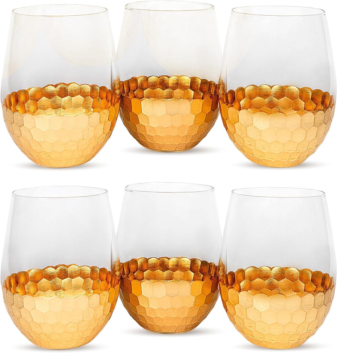 Gold Honeycomb Stemless Glass Set of 6