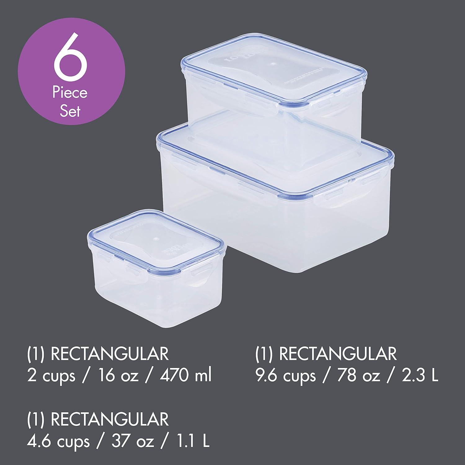 Clear Rectangular BPA-Free Plastic Food Storage Container Set, 6-Piece