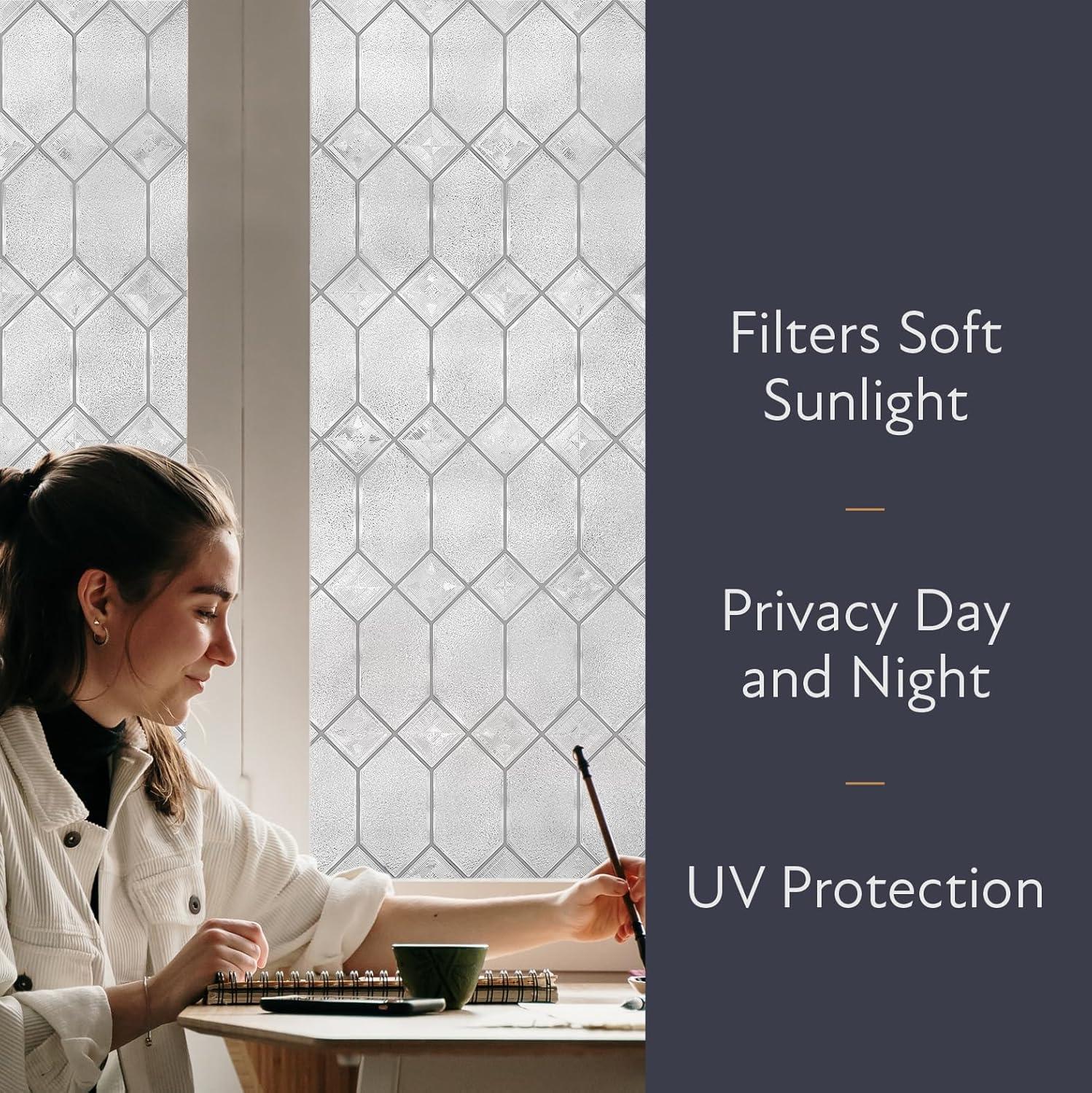 24" x 36" Old English Window Film - Artscape: Vinyl Privacy Film, Frosted Pattern, Adhesive-Free Clings