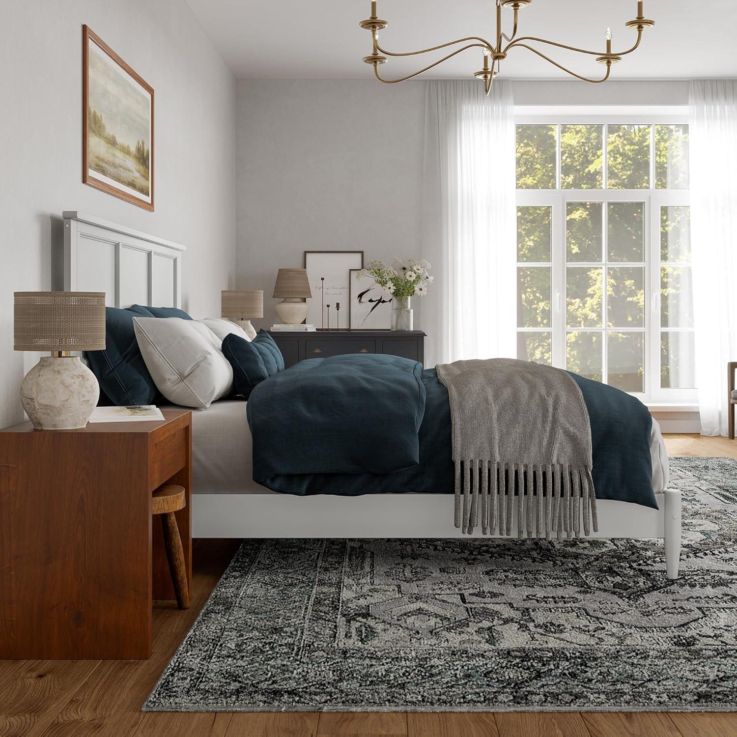 AFI Charlotte King Solid Wood Low Profile Platform Bed, White