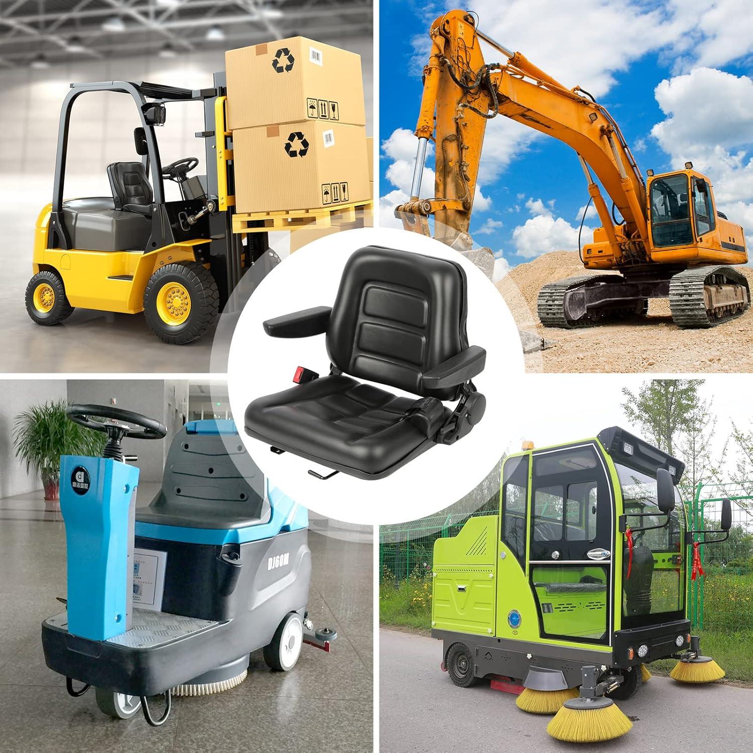 Black Adjustable PVC Forklift and Tractor Seat with Armrests