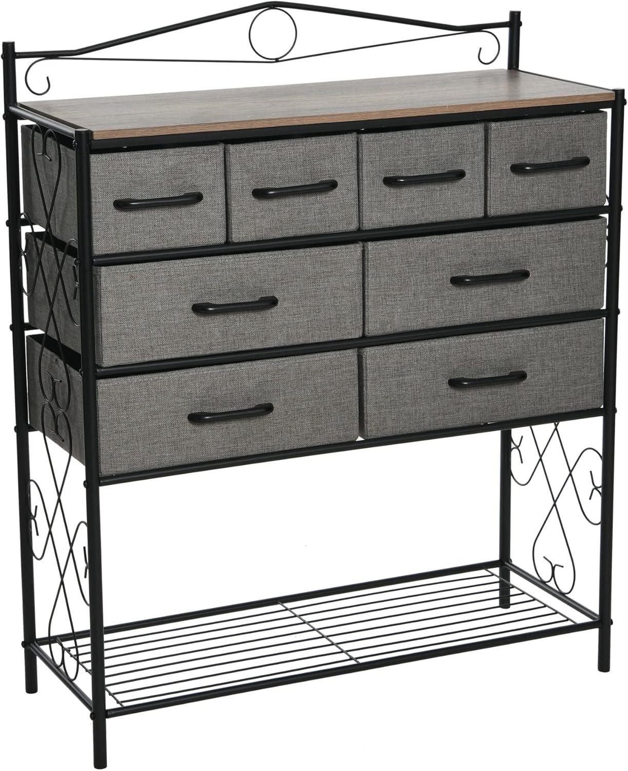 Victorian Style 8-Drawer and Bottom Shoe Shelf Storage Organizer Unit, Black and Ashwood Color