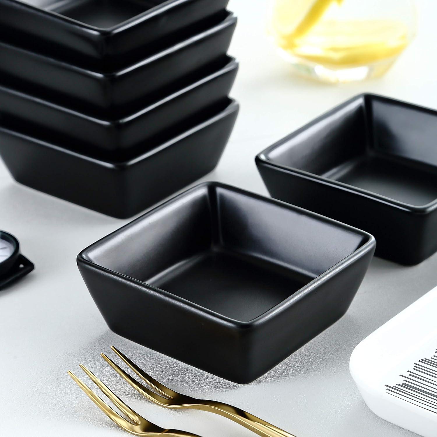 Bruntmor Black Ceramic Square Baking Ramekins For Soufflé, Crème Brulee, Jams, Dipping Sauces, French Onion Soup Oven Safe, Appetizer Sauce Dipping Bowls, (4 Oz, Set Of 6)