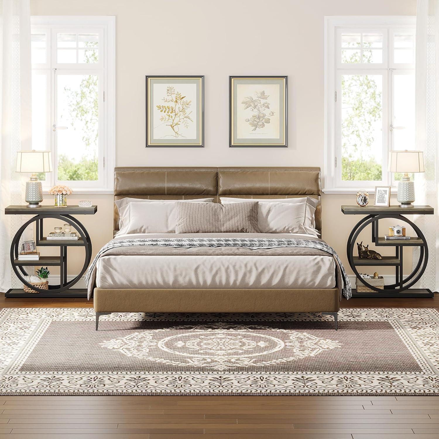 Tribesigns End Table Set of 2, 4-Tier Narrow Side Table with Storage Shelves, Wood Small Sofa Side Table with Geometric Metal Frame, Industrial Bedside Table for Bedroom, Living Room, Grey