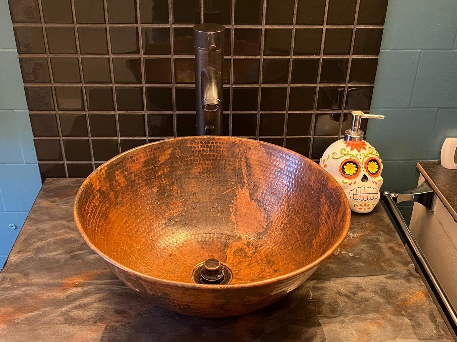 14"Round Copper Vessel Bathroom Sink