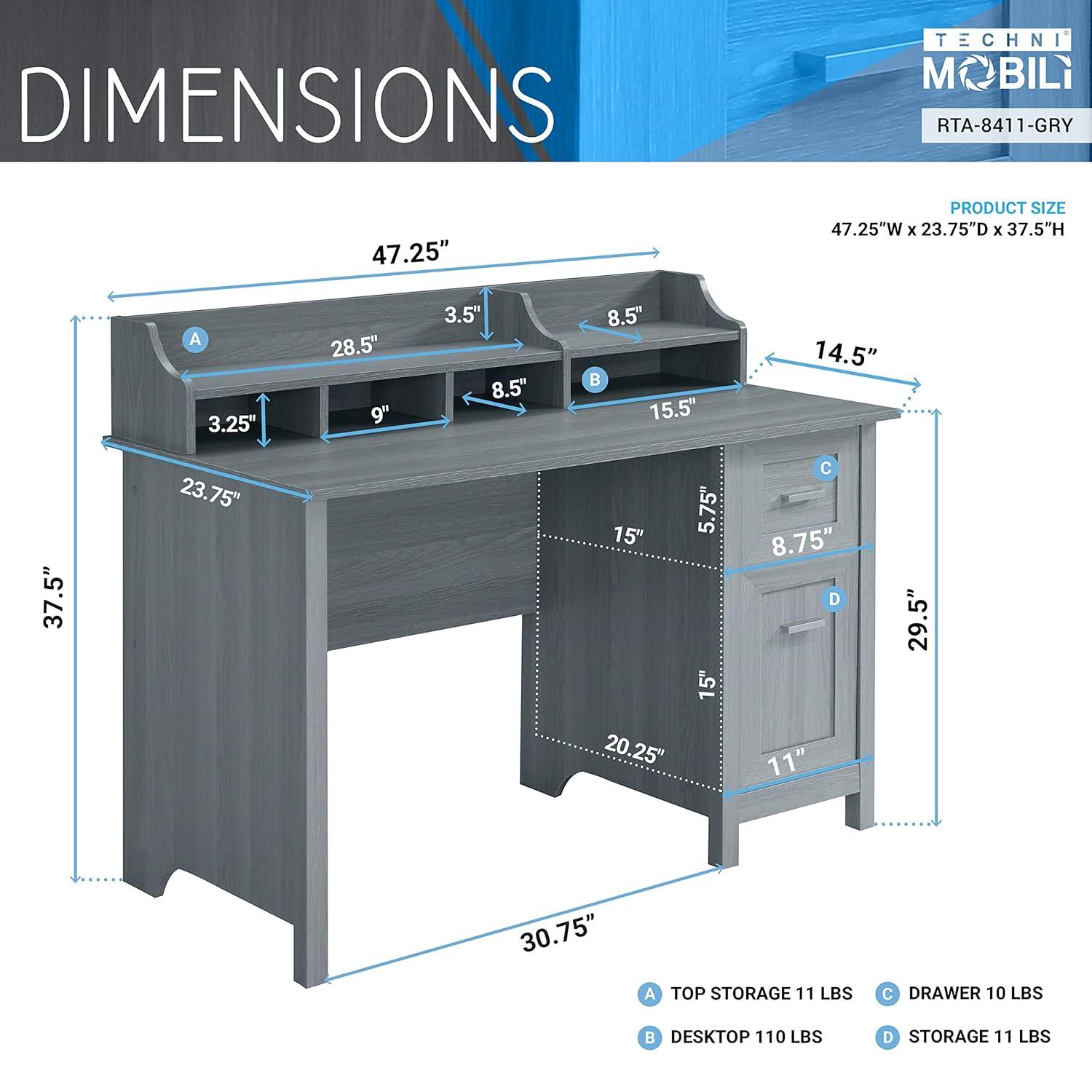 VODYXSEP Techni Mobili Classic Office Desk With Storage