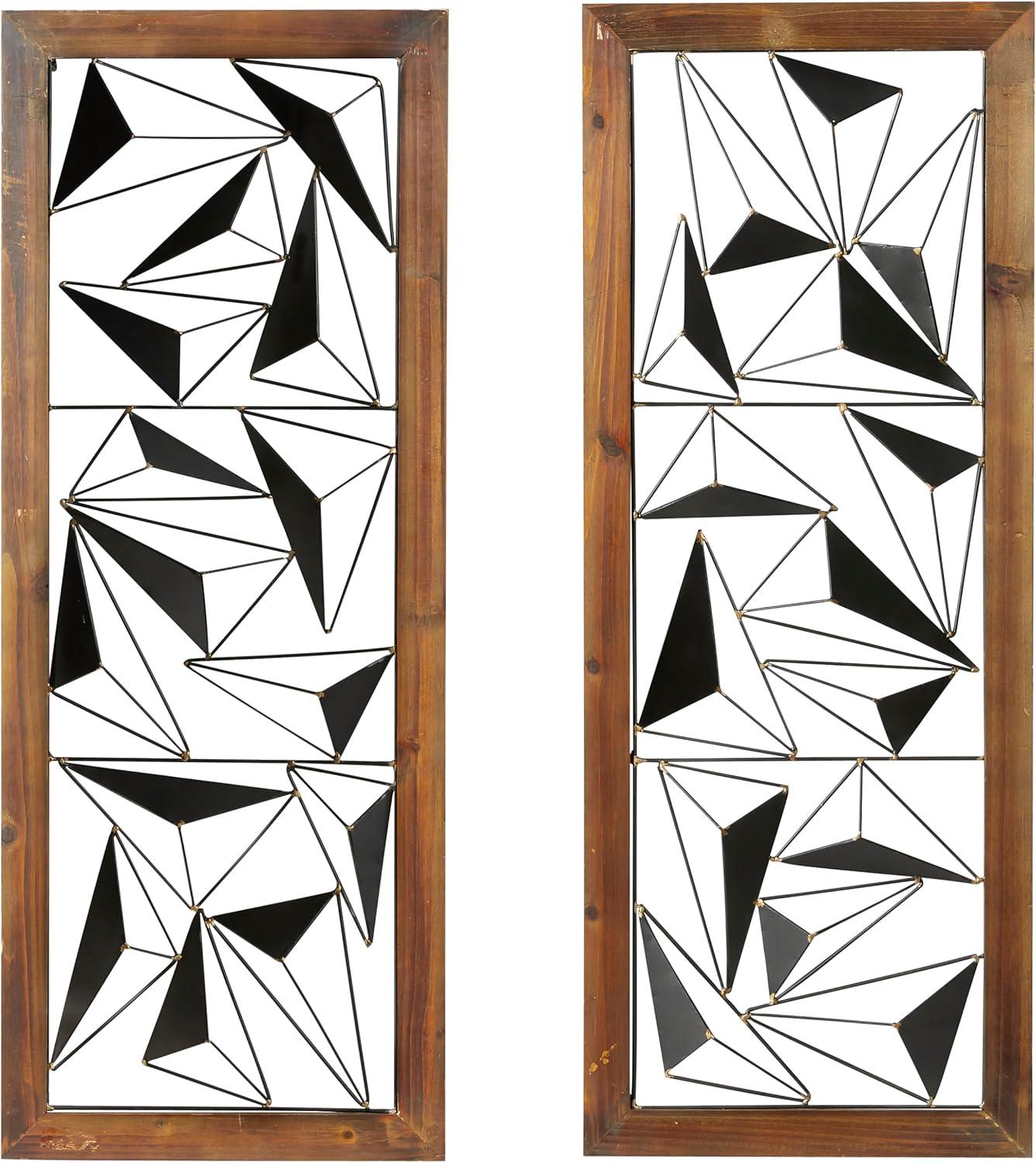 DecMode Black Metal Geometric Wall Decor with Wood Frame (2 Count)