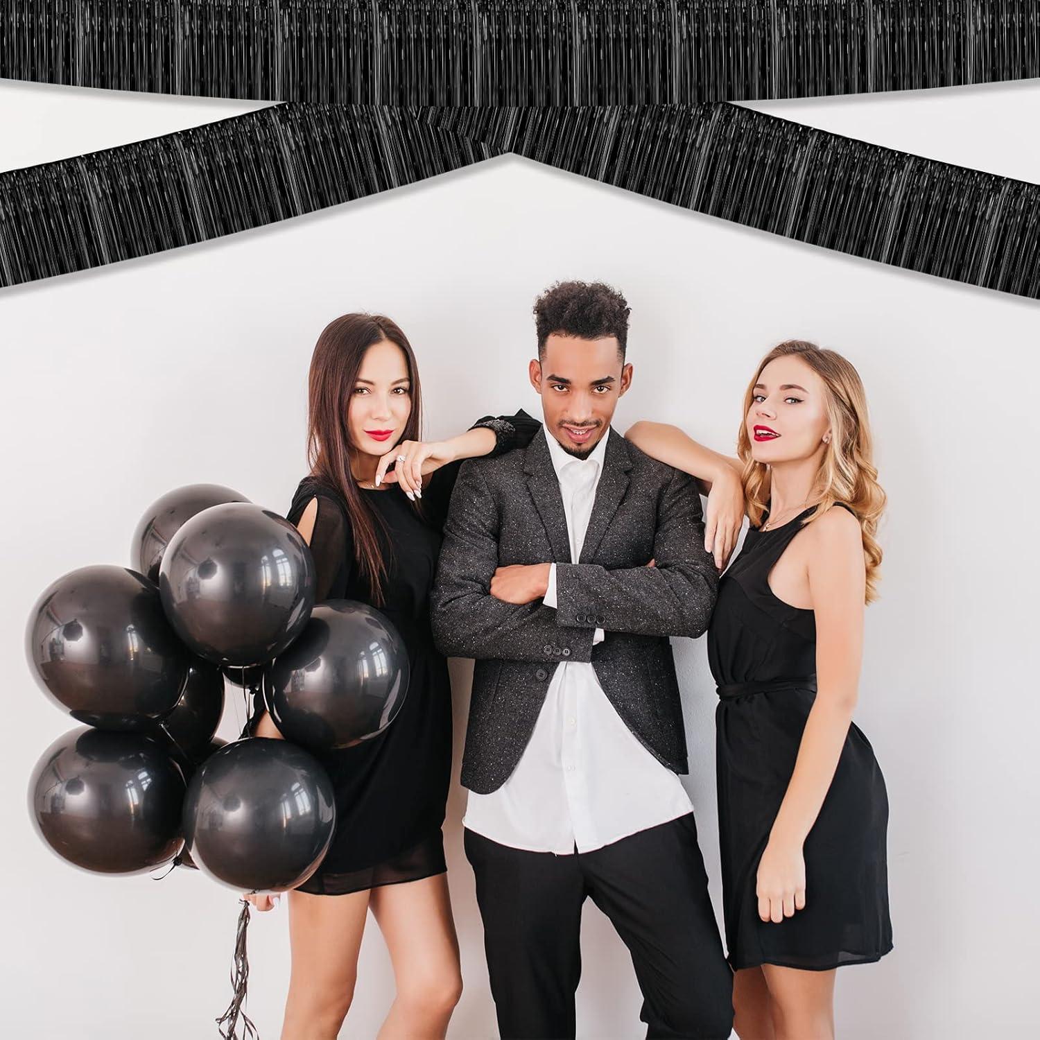 6 Pack 10 Feet Metallic Foil Fringe Garland Tinsel Streamers, Boriyuan Wall Hanging Fringe Backdrop Banner for Parade Floats, Wedding, Birthday, Christmas, New Year Party Decorations (Black)