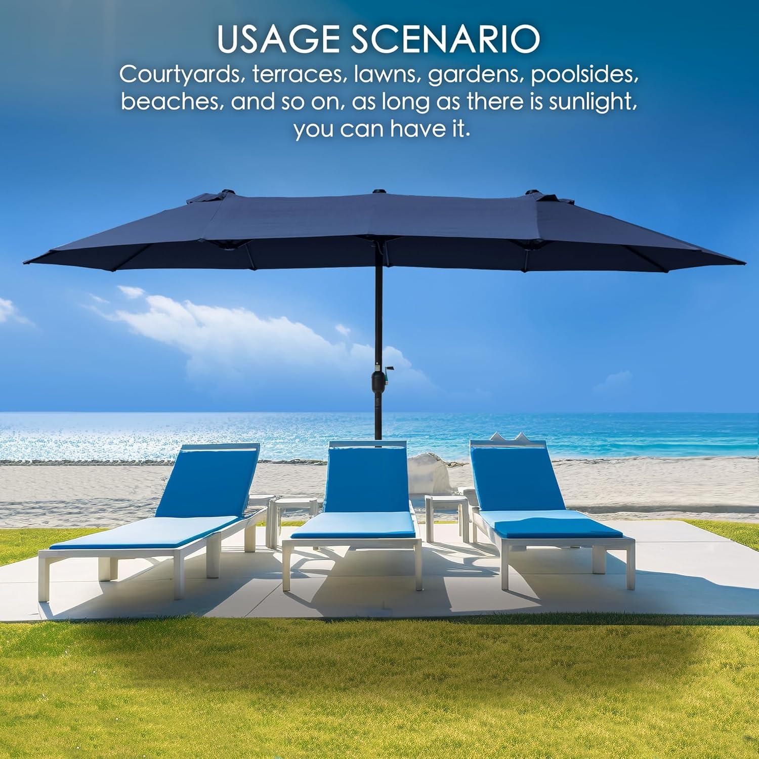 15 ft. x 9 ft. Market Double-Sided Patio Umbrella Extra-Large Waterproof Twin Umbrellas in Navy Blue