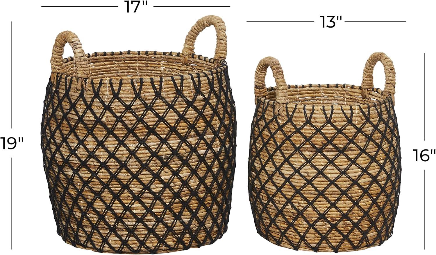 Brown Round Banana Leaf Storage Basket Set, 19"