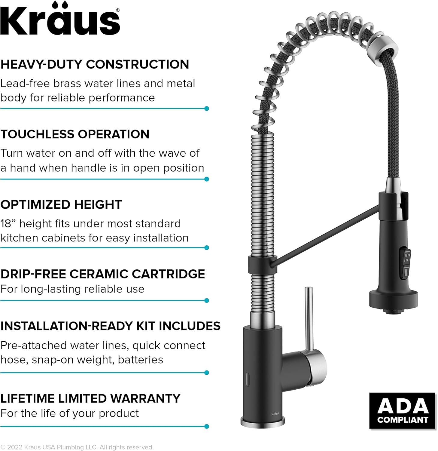 Stainless Steel and Matte Black Touchless Pull-Down Kitchen Faucet