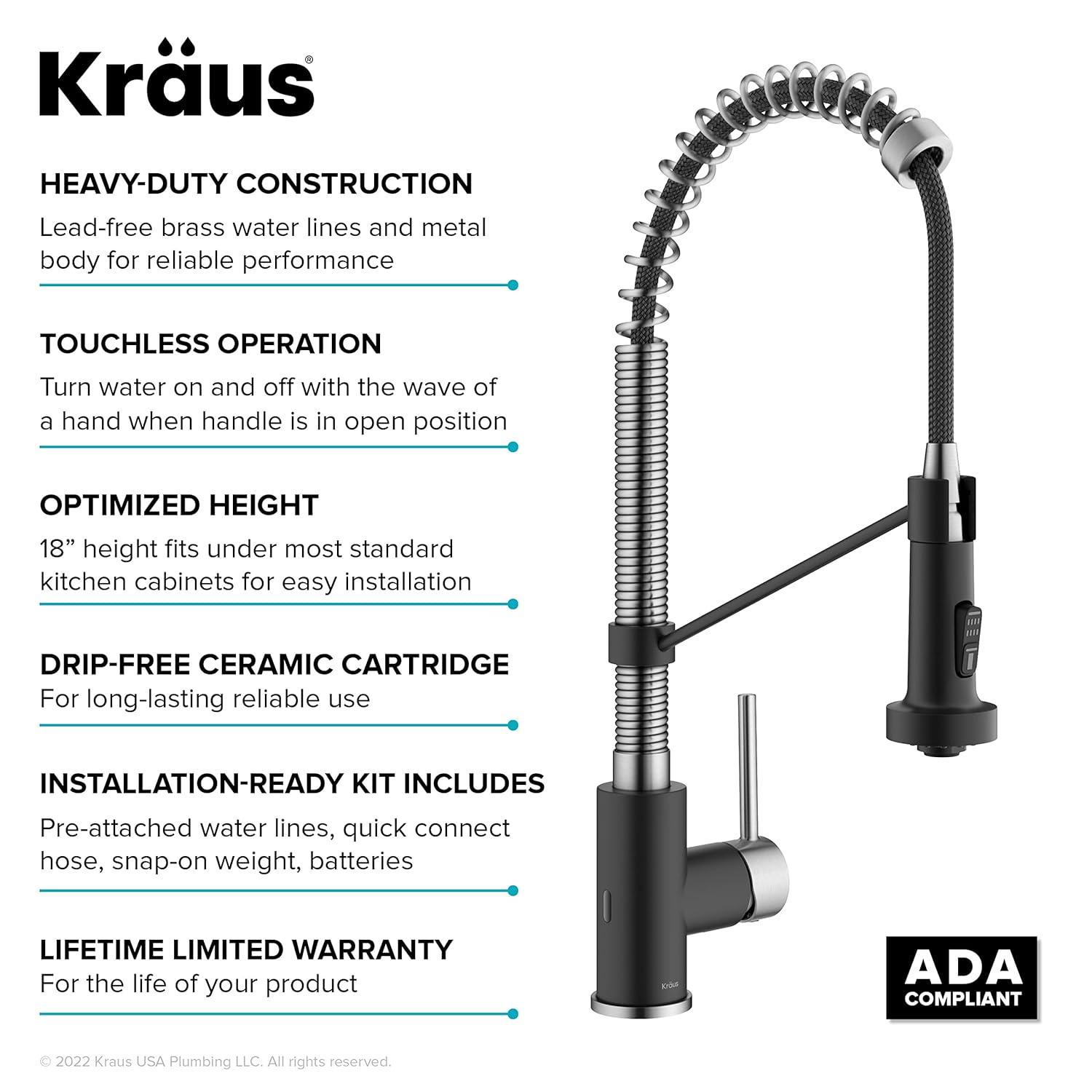 Kraus Kraus Bolden Touchless Sensor Commercial Style 2-Function Single Handle Pull-Down Kitchen Faucet KSF-1610SFSMB