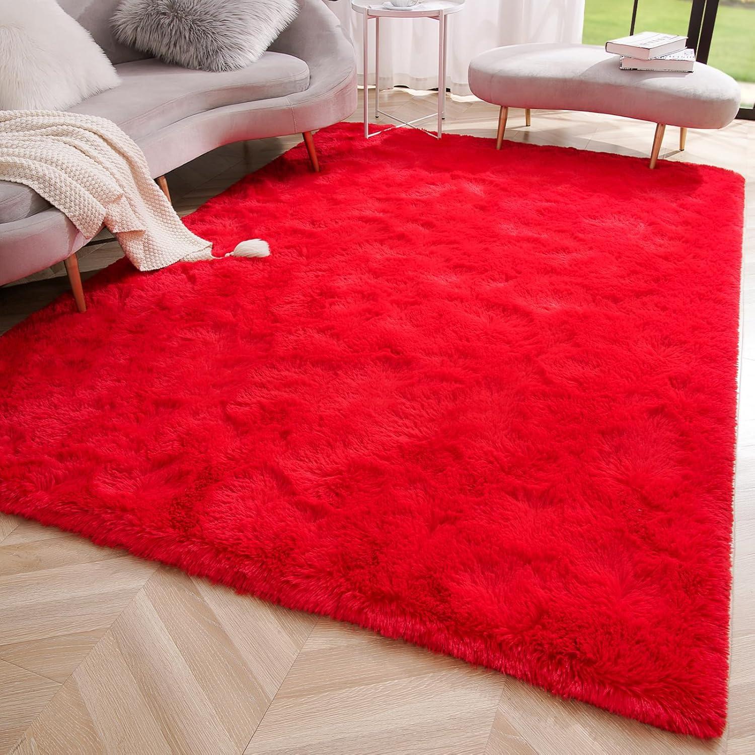Softlife Super Soft Rug For Living Room Fluffy Rugs For Dorm Room Cute Plush carpet For Bedroom,8' x 10',Red