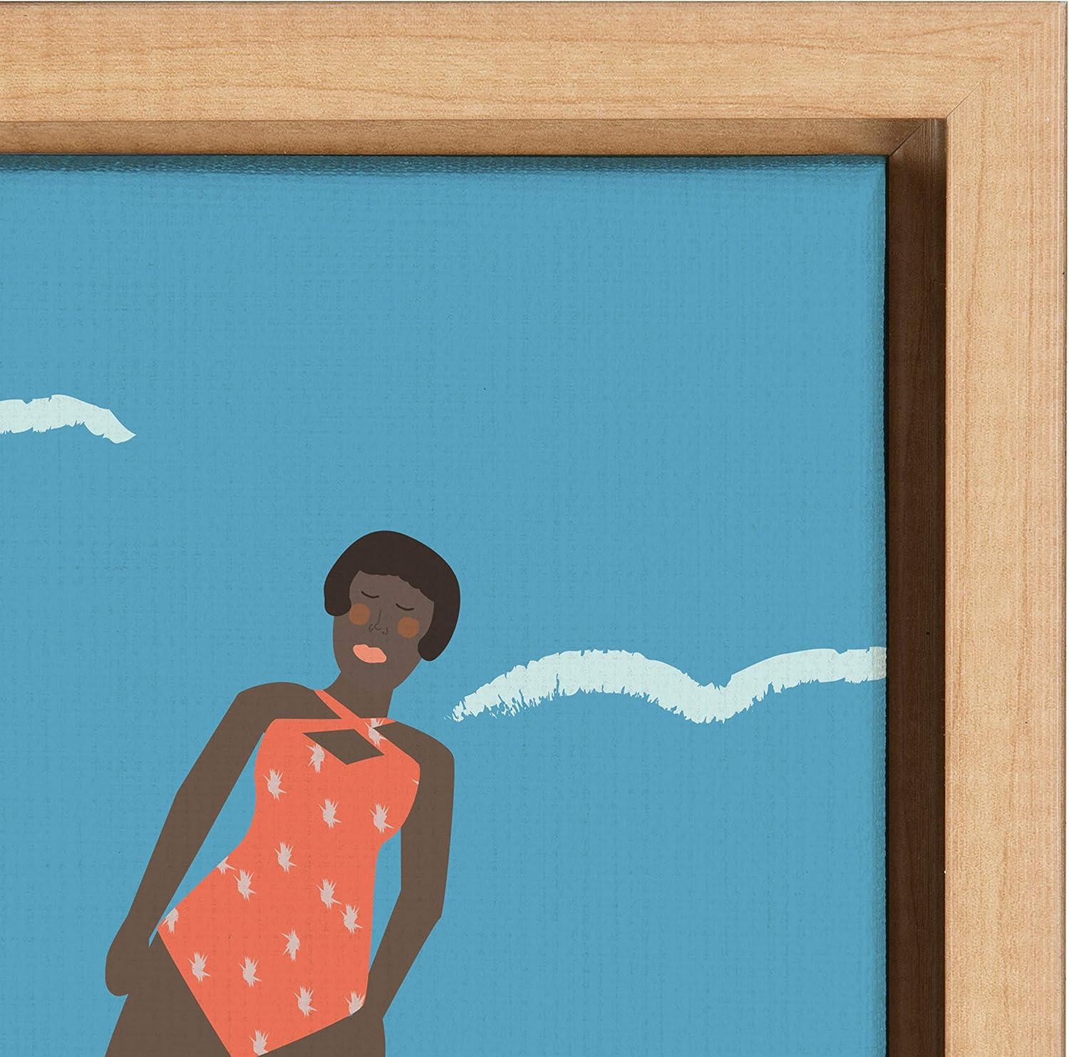 18" x 24" Sylvie Swimmers Framed Canvas by Queenbe Monyei Natural - Kate & Laurel All Things Decor